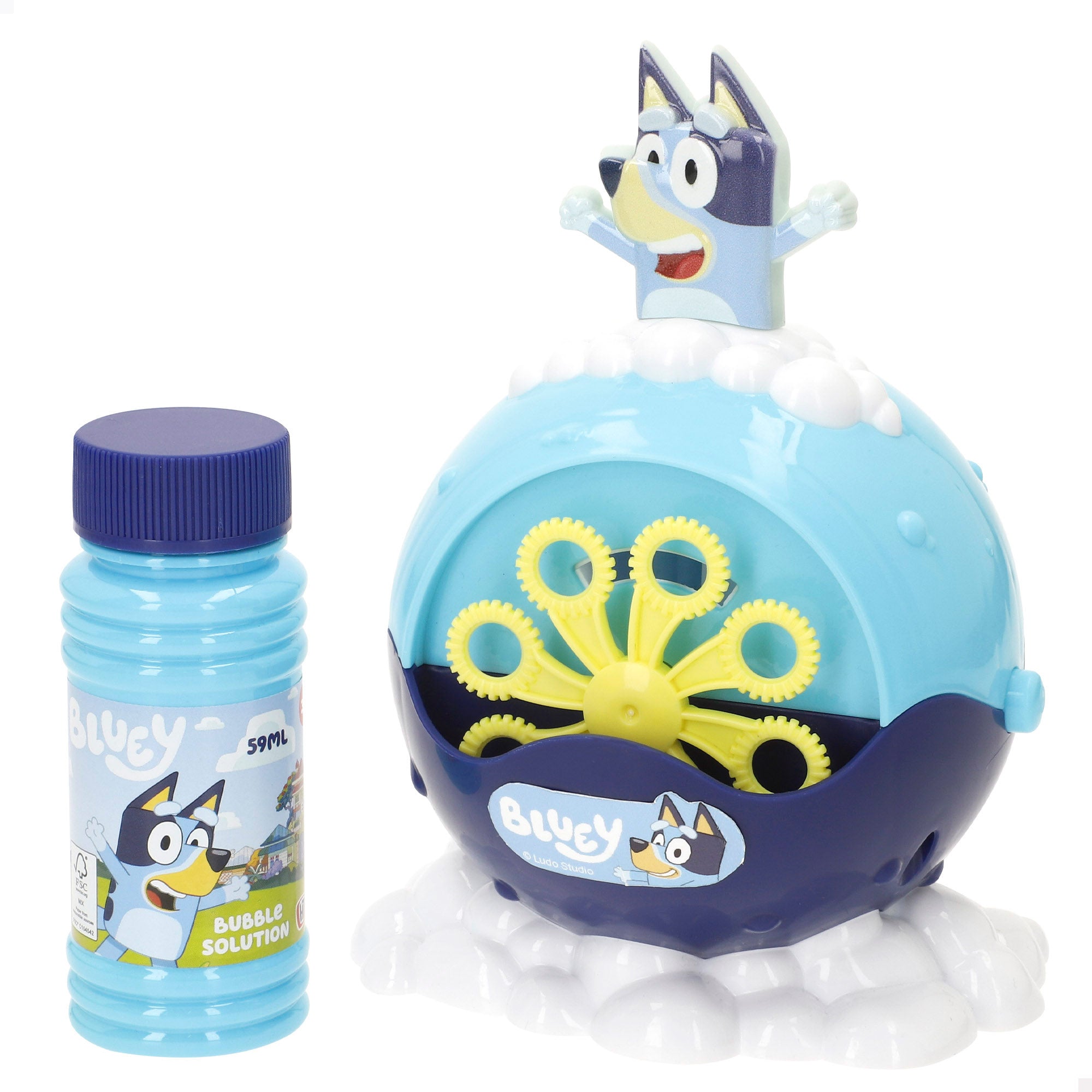 ColorBaby Bluey Pistola De Pompas Eléctrica – Bote 50 Ml, Bandeja Nube Y Pilas Incluidas, Para Niños +3 Años