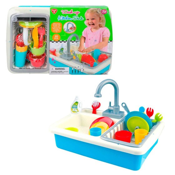 PLAY Fregadero de juguete c/agua y utensilios de cocina 20 piezas