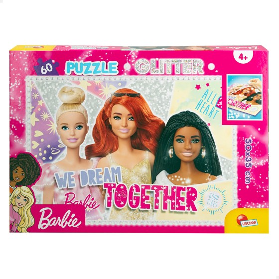 Barbie Puzzle Glitter 2 en 1 c/gemas adhesivas 60 piezas