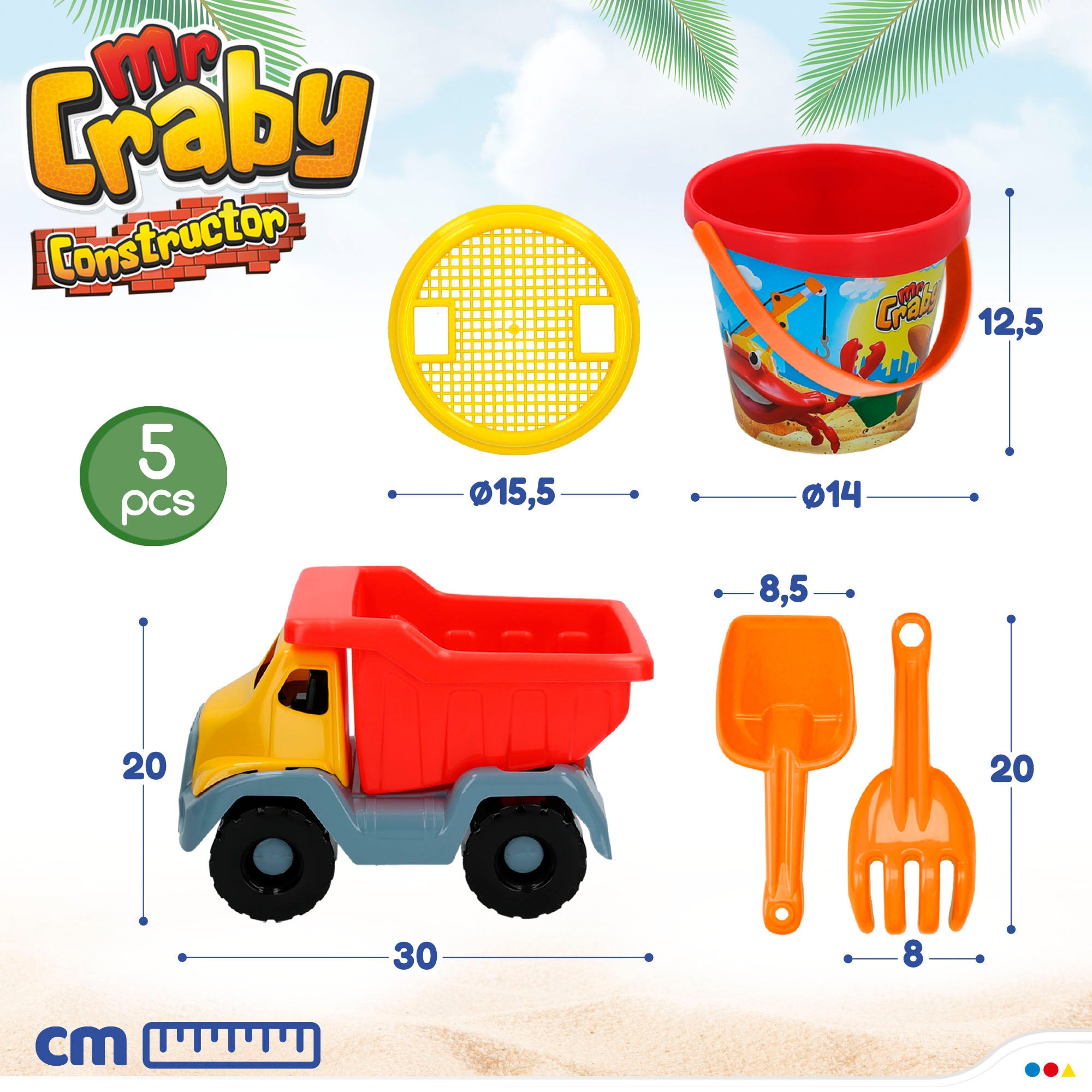 Set playa camión y cubo con accesorios Mr Craby Constructor