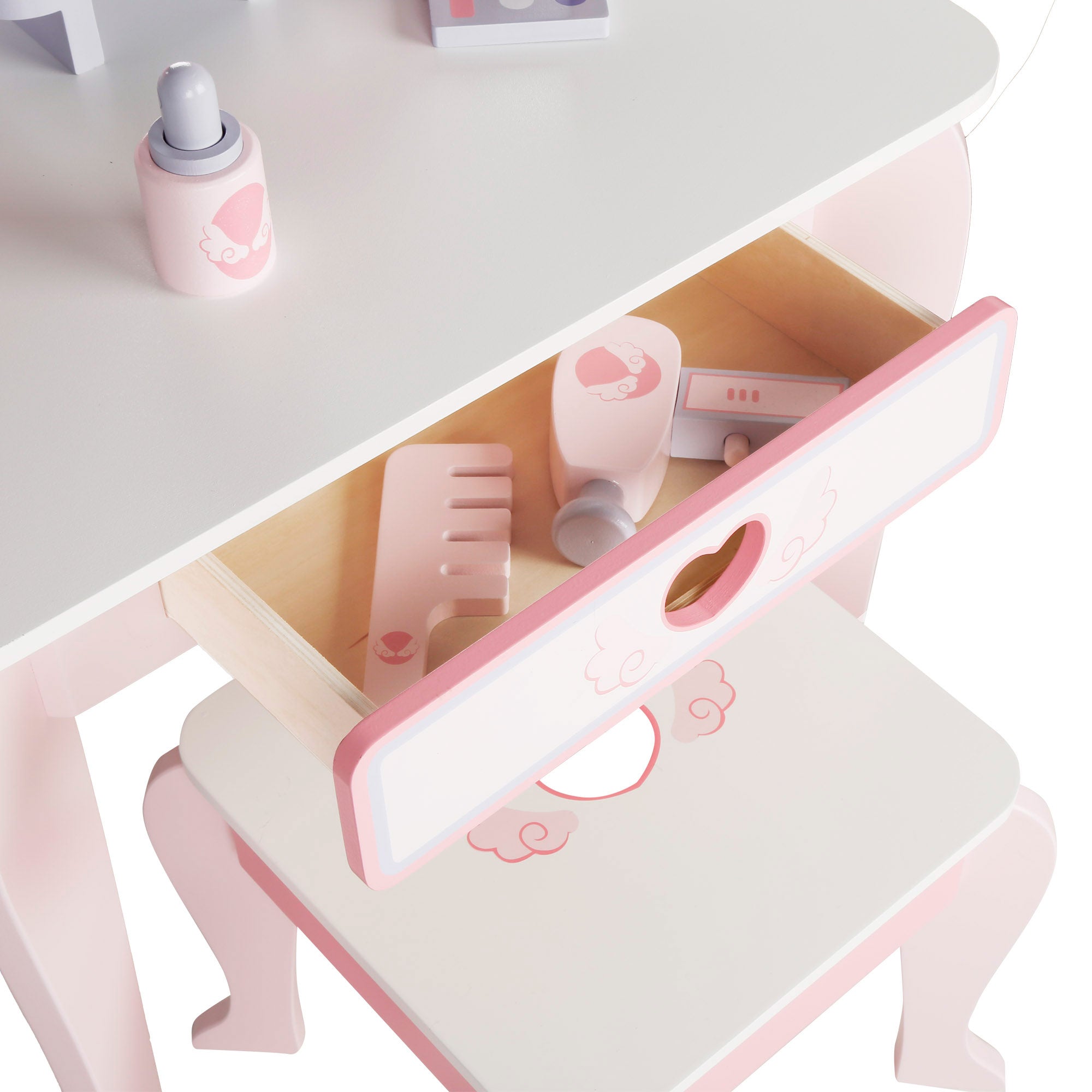 WOOMAX Tocador madera con taburete y accesorios