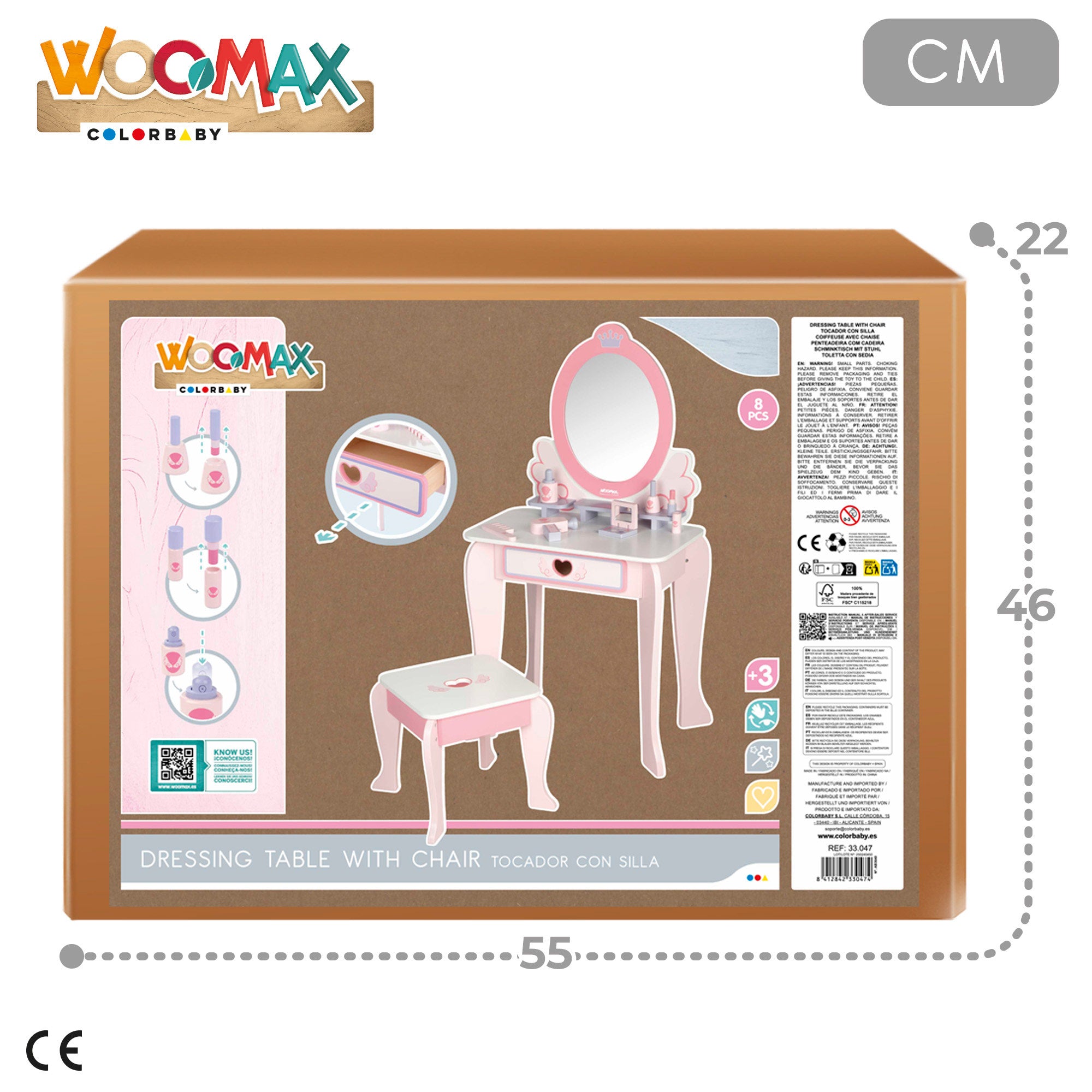 WOOMAX Tocador madera con taburete y accesorios