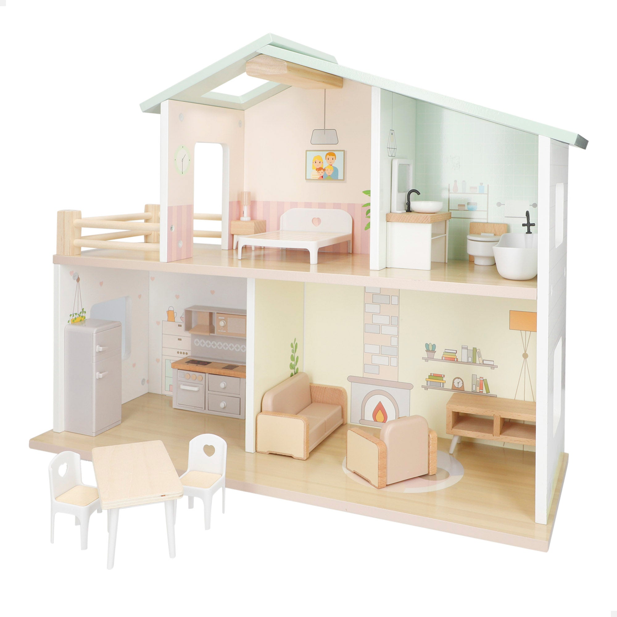 WOOMAX Casa de muñecas de madera 2 plantas