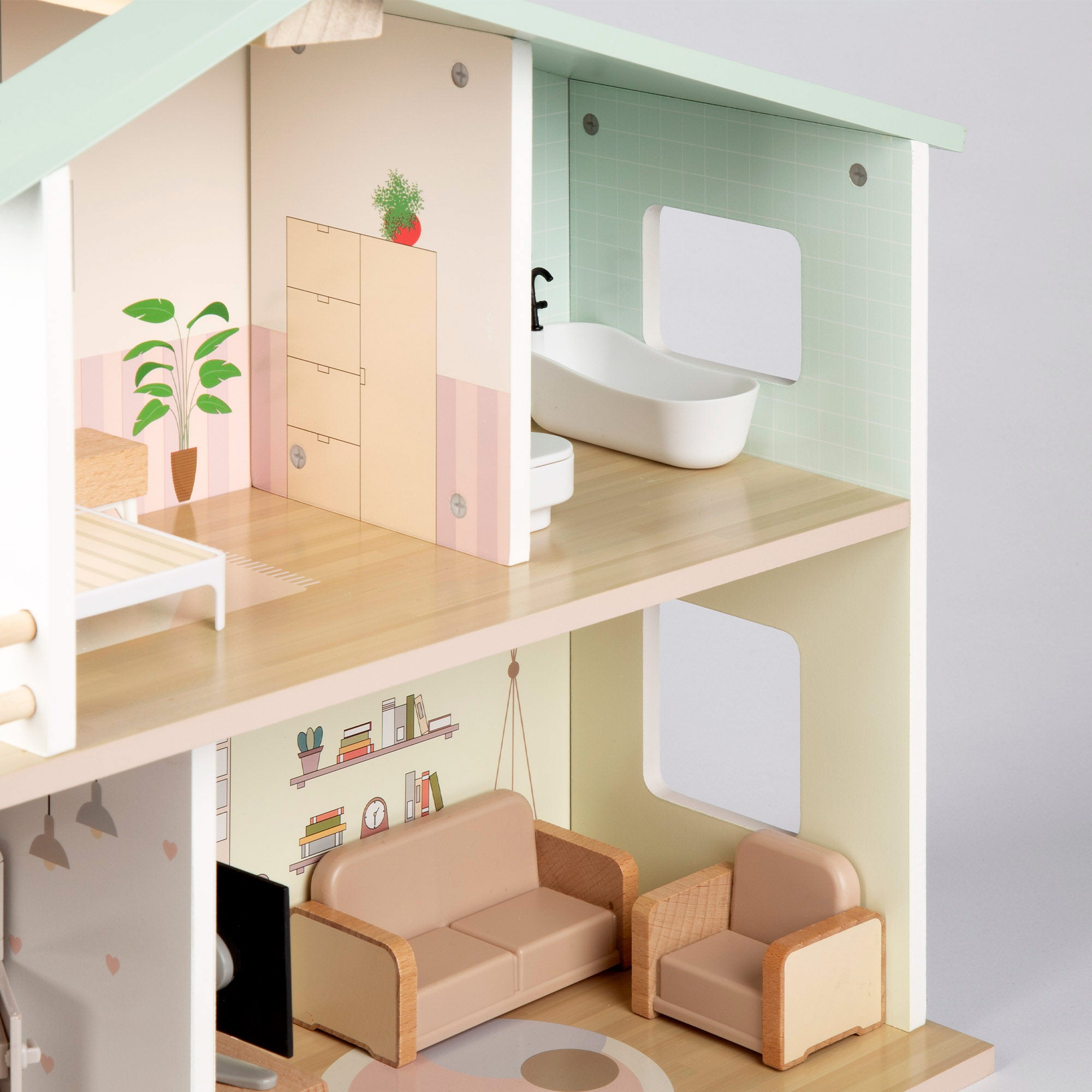 WOOMAX Casa de muñecas de madera 2 plantas