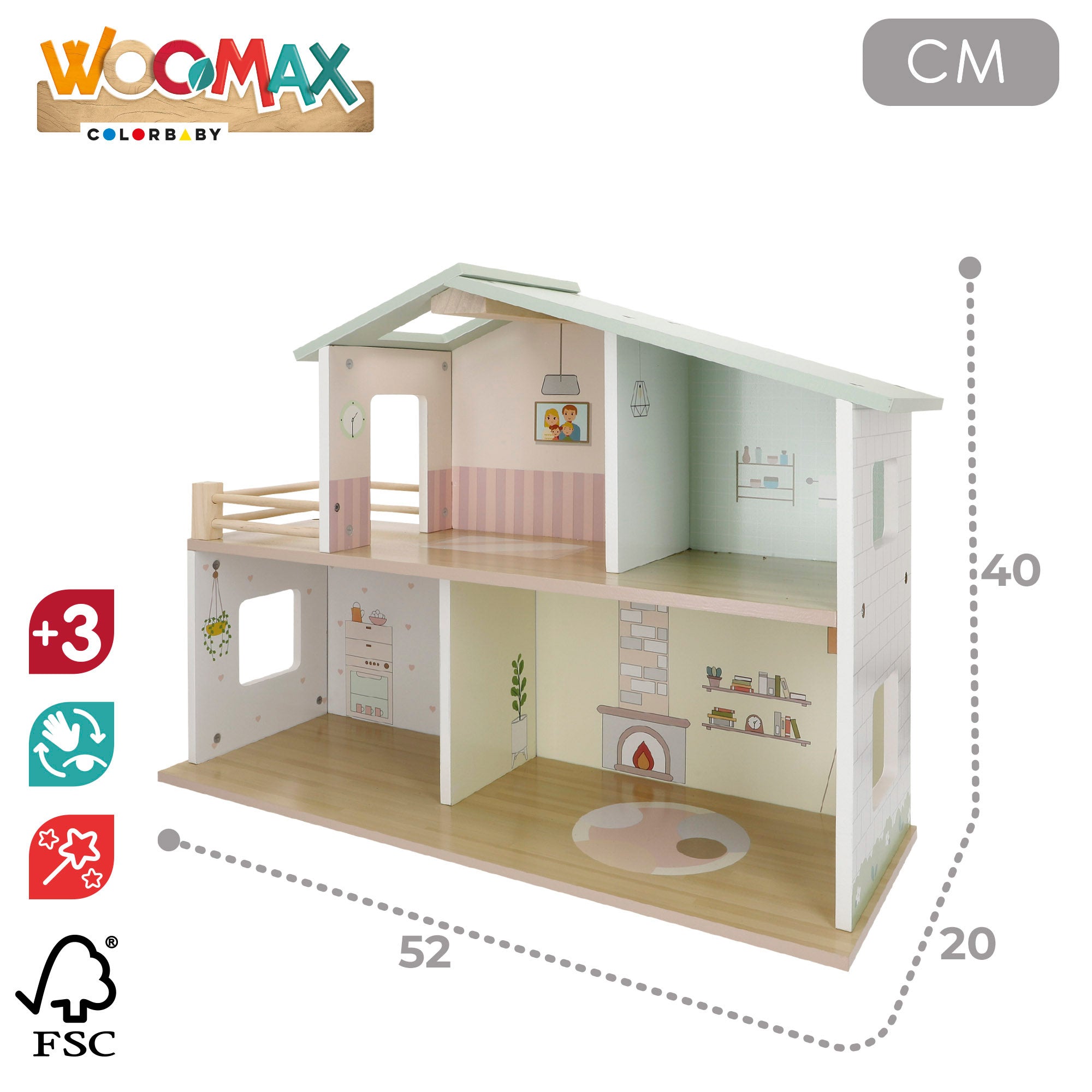 WOOMAX Casa de muñecas de madera 2 plantas