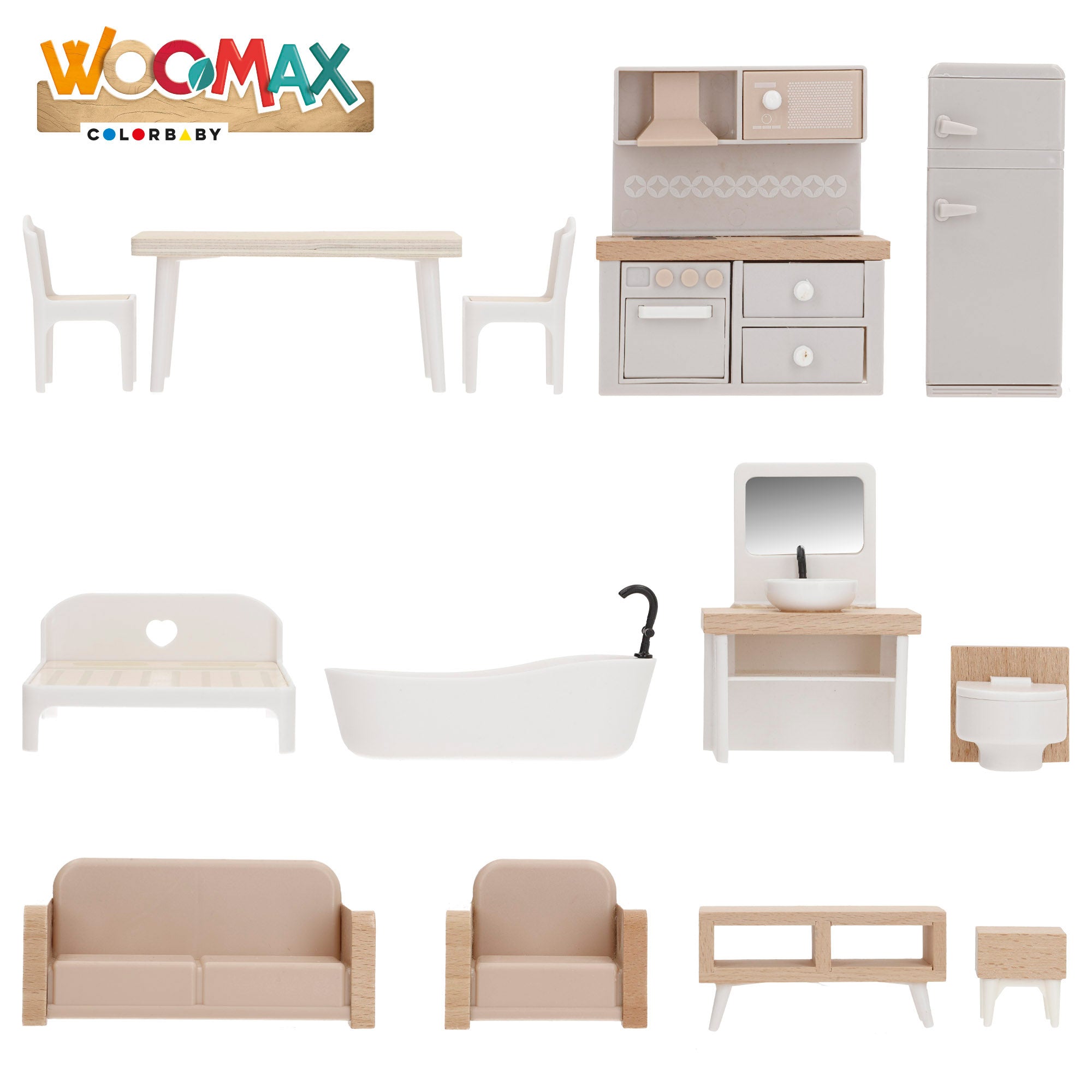 WOOMAX Casa de muñecas de madera 2 plantas