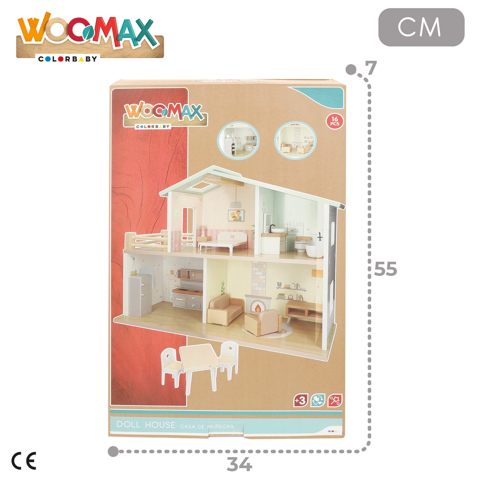 WOOMAX Casa de muñecas de madera 2 plantas