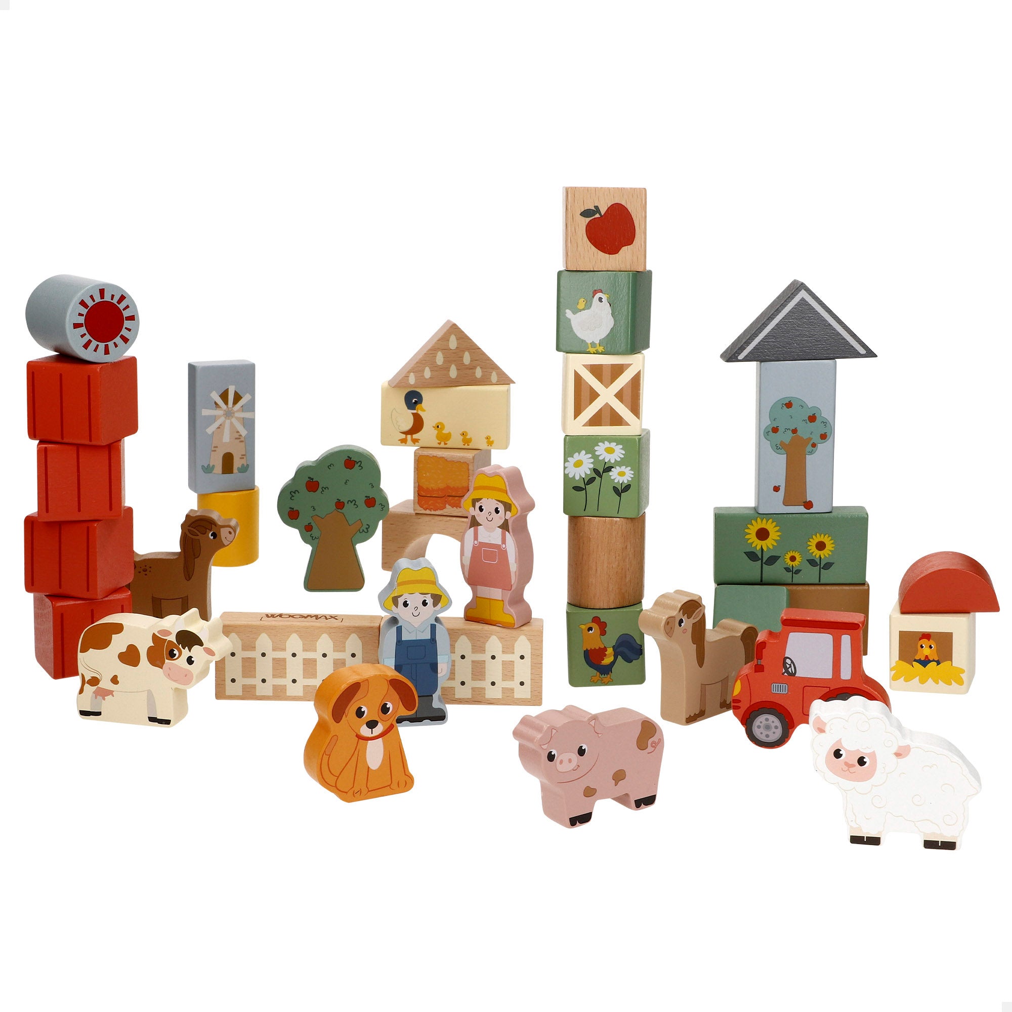 WOOMAX Zookabee Bloques de construcción de madera animales granja 36 pcs