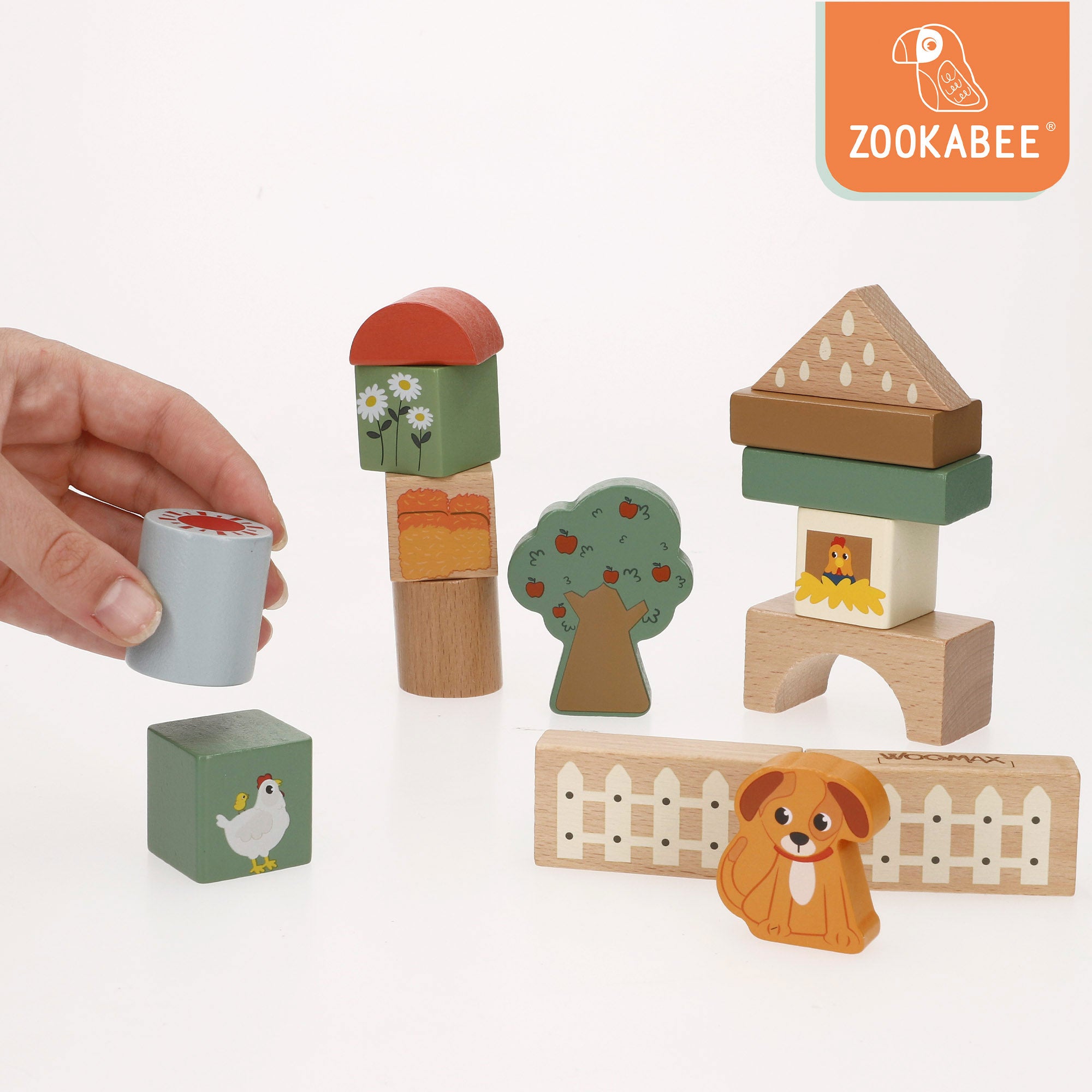 WOOMAX Zookabee Bloques de construcción de madera animales granja 36 pcs