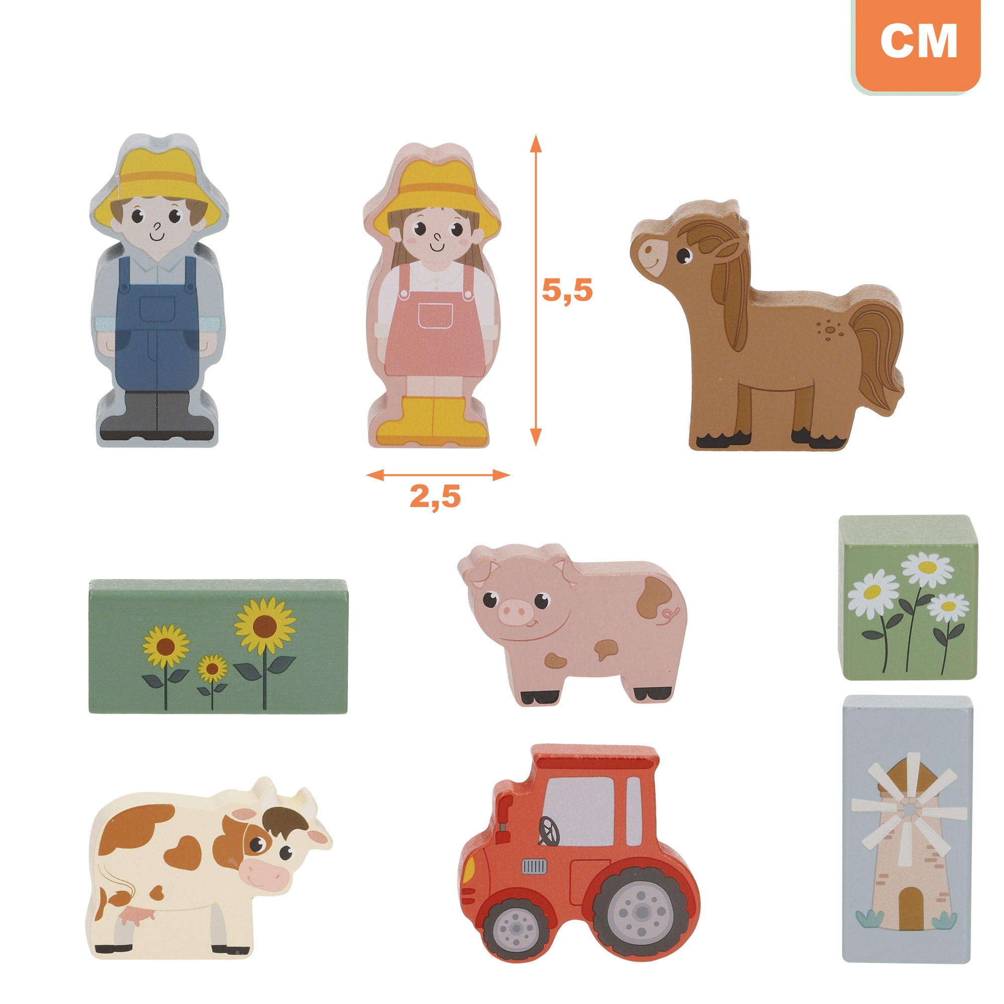 WOOMAX Zookabee Bloques de construcción de madera animales granja 36 pcs