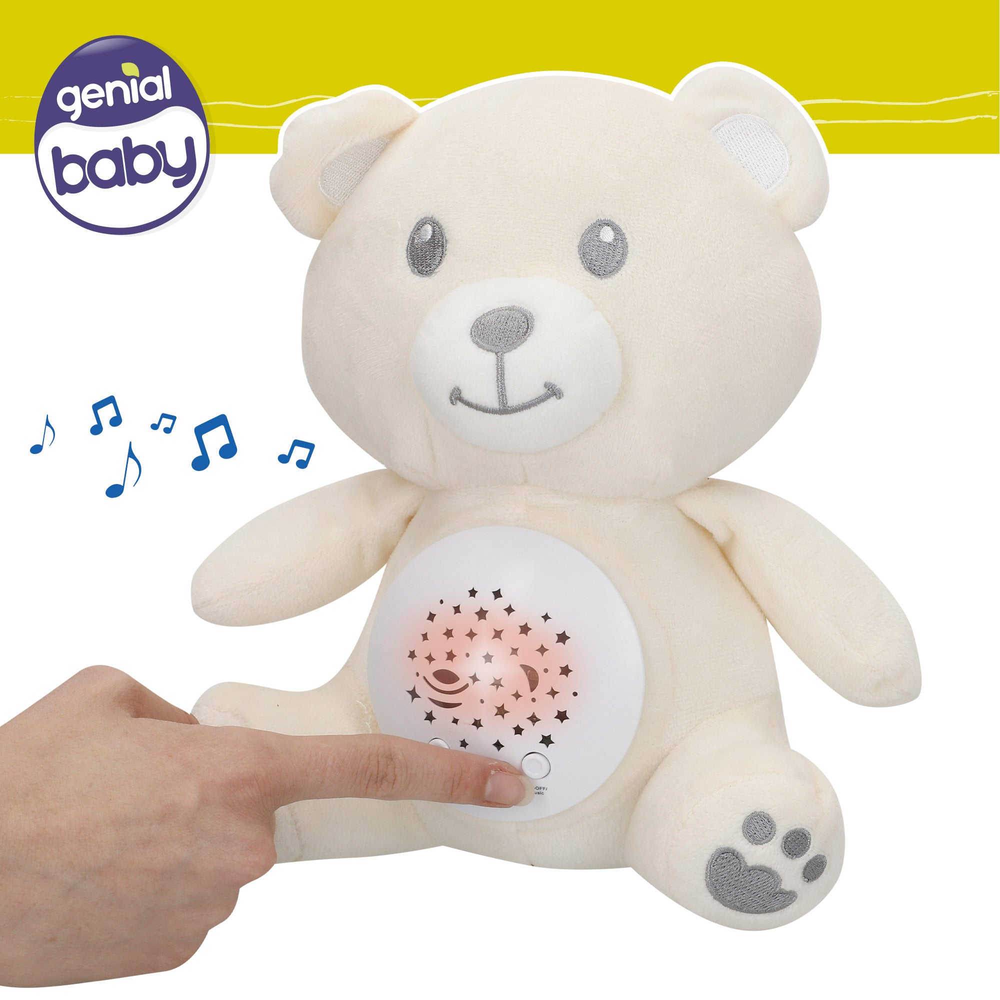 Peluche proyector estrellas con luz y sonido osito Genial Baby