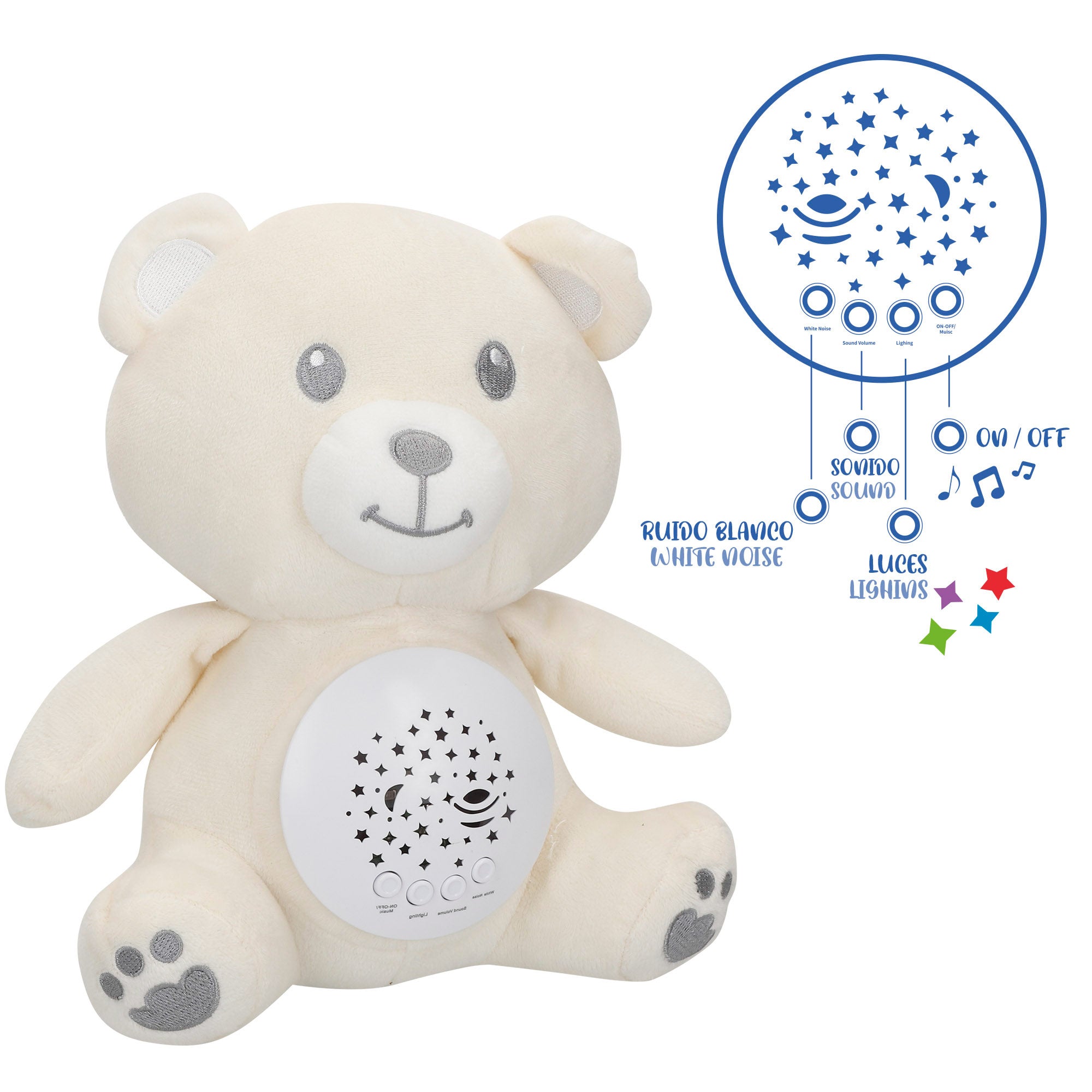 Peluche proyector estrellas con luz y sonido osito Genial Baby