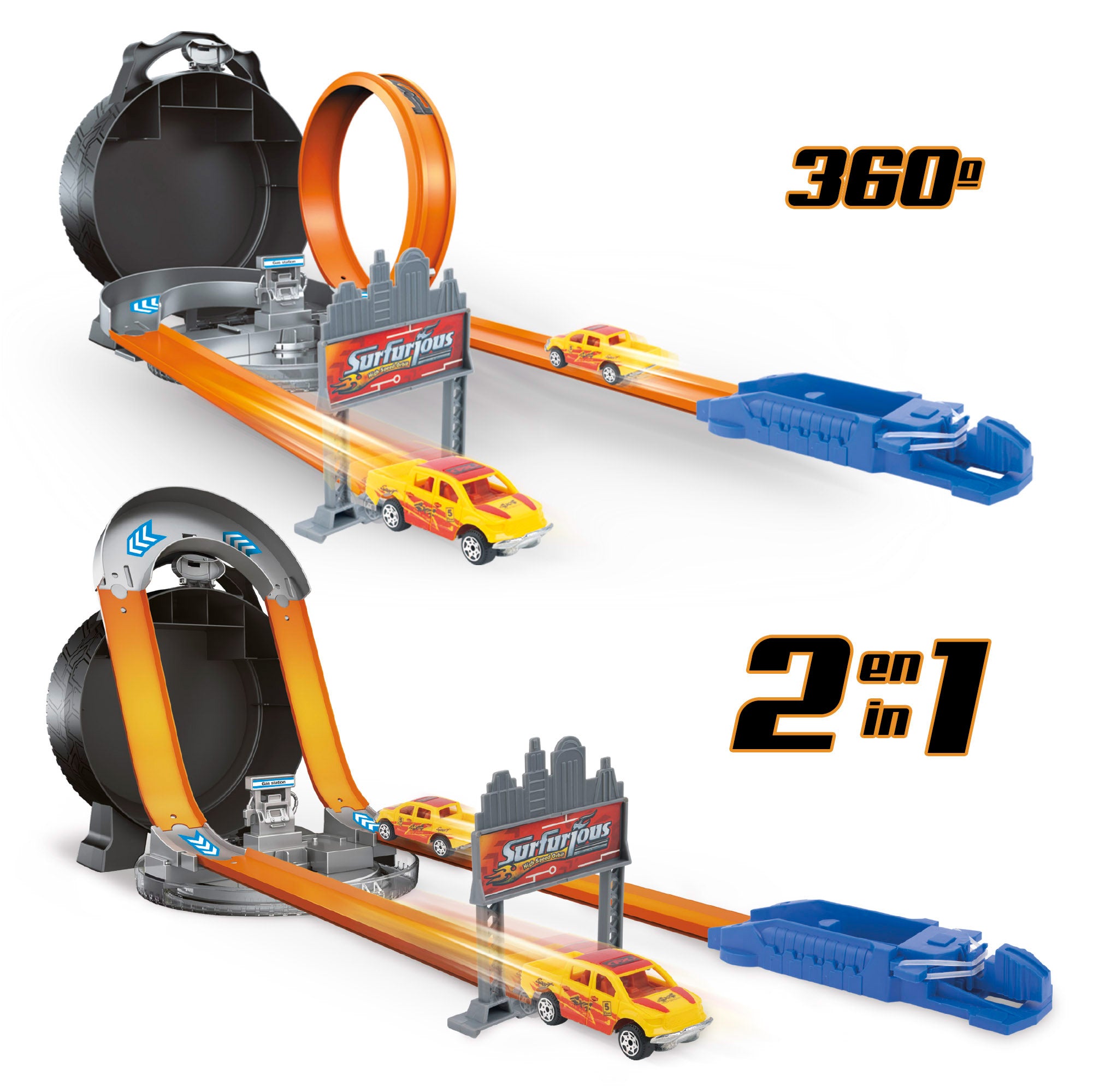 Pista de coches juguete 2 en 1 con luz y giros 360º Speed & Go