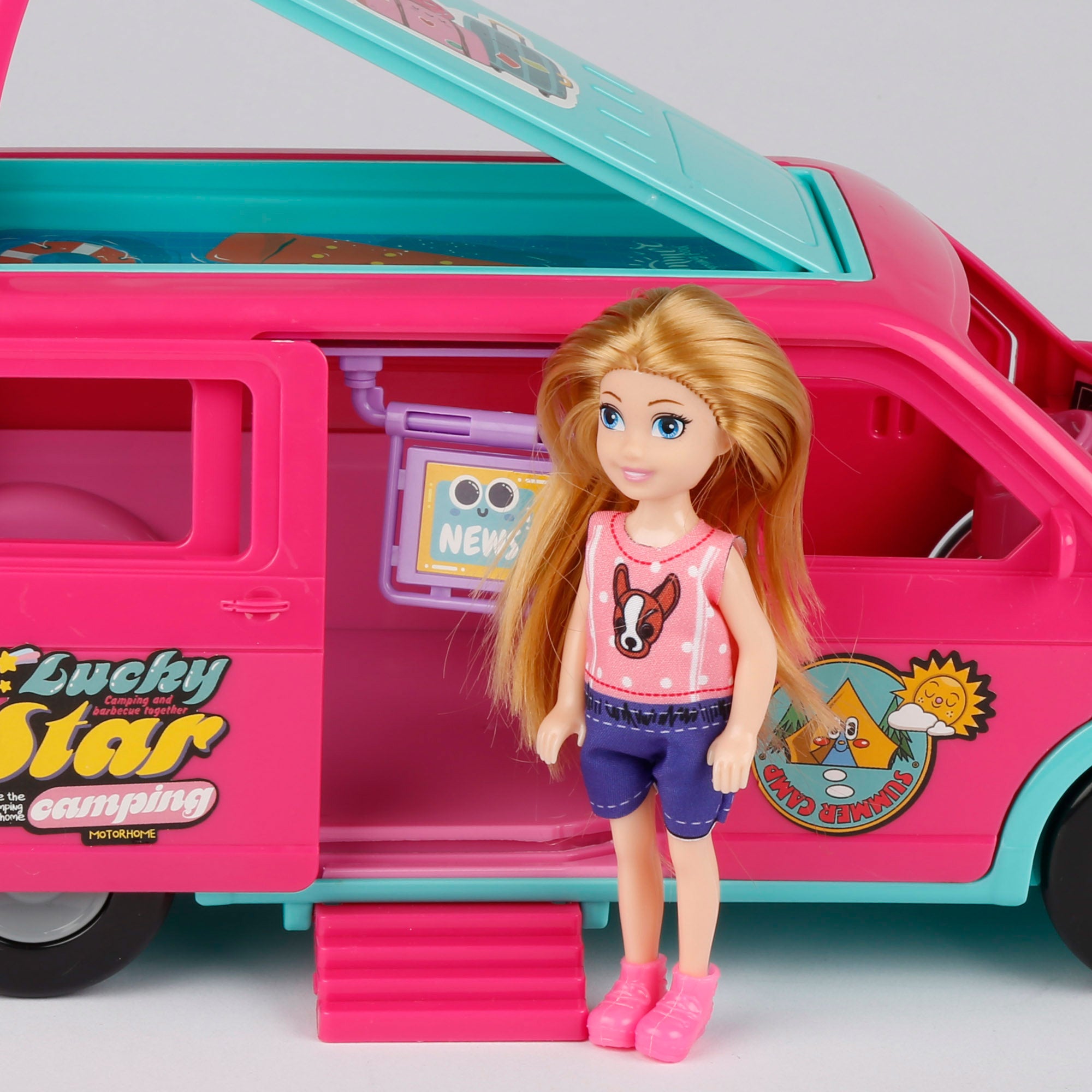 Muñeca con furgoneta camping y accesorios Bella