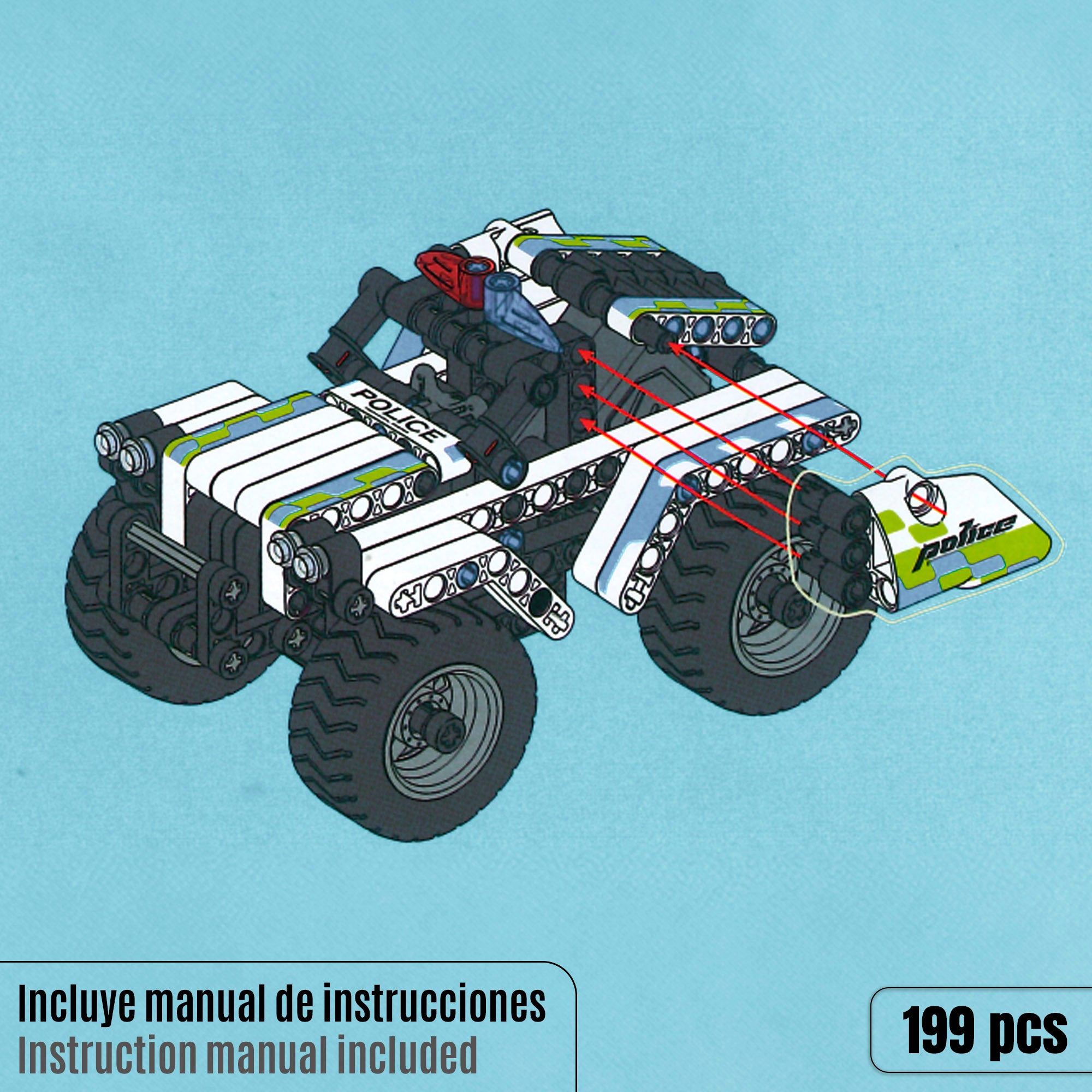 BYM Coche desmontable juguete todoterreno policía 199 piezas