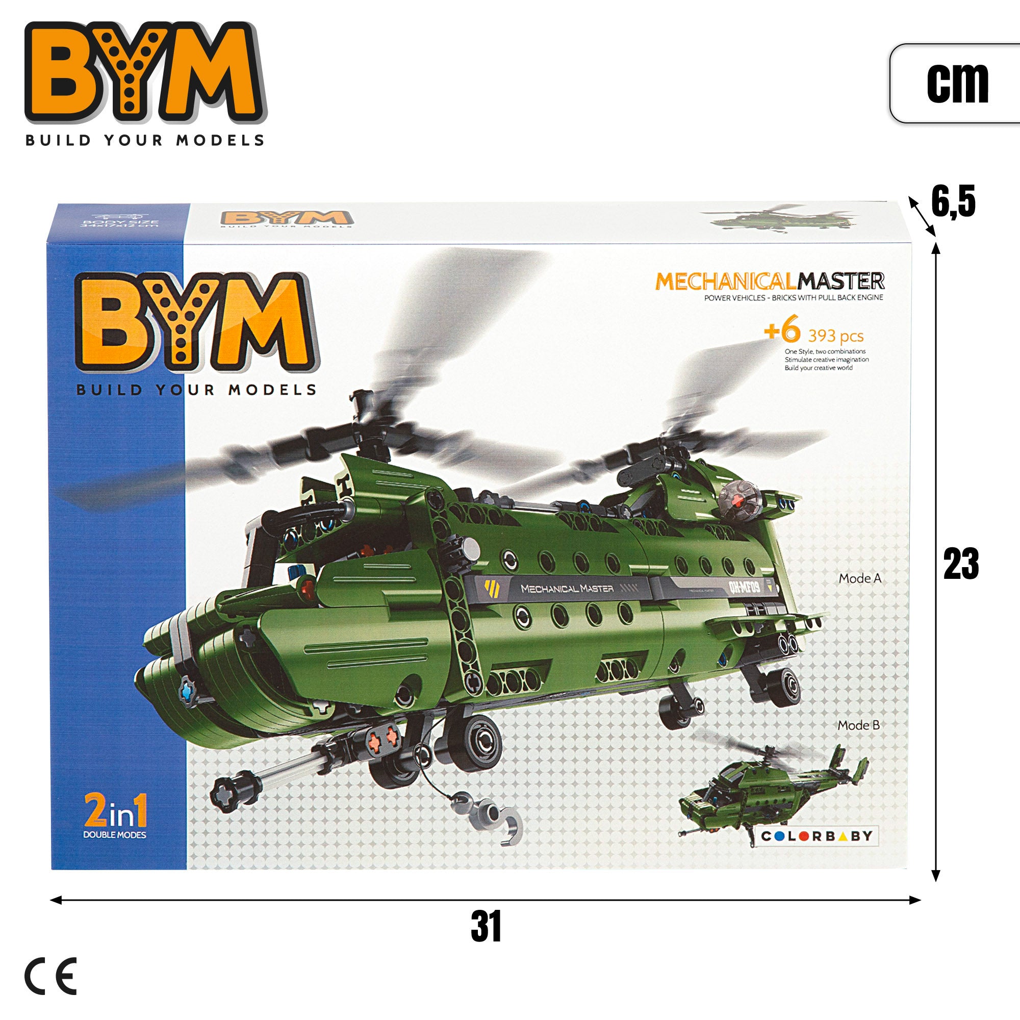 BYM Helicóptero de juguete 2 en 1 desmontable 393 piezas