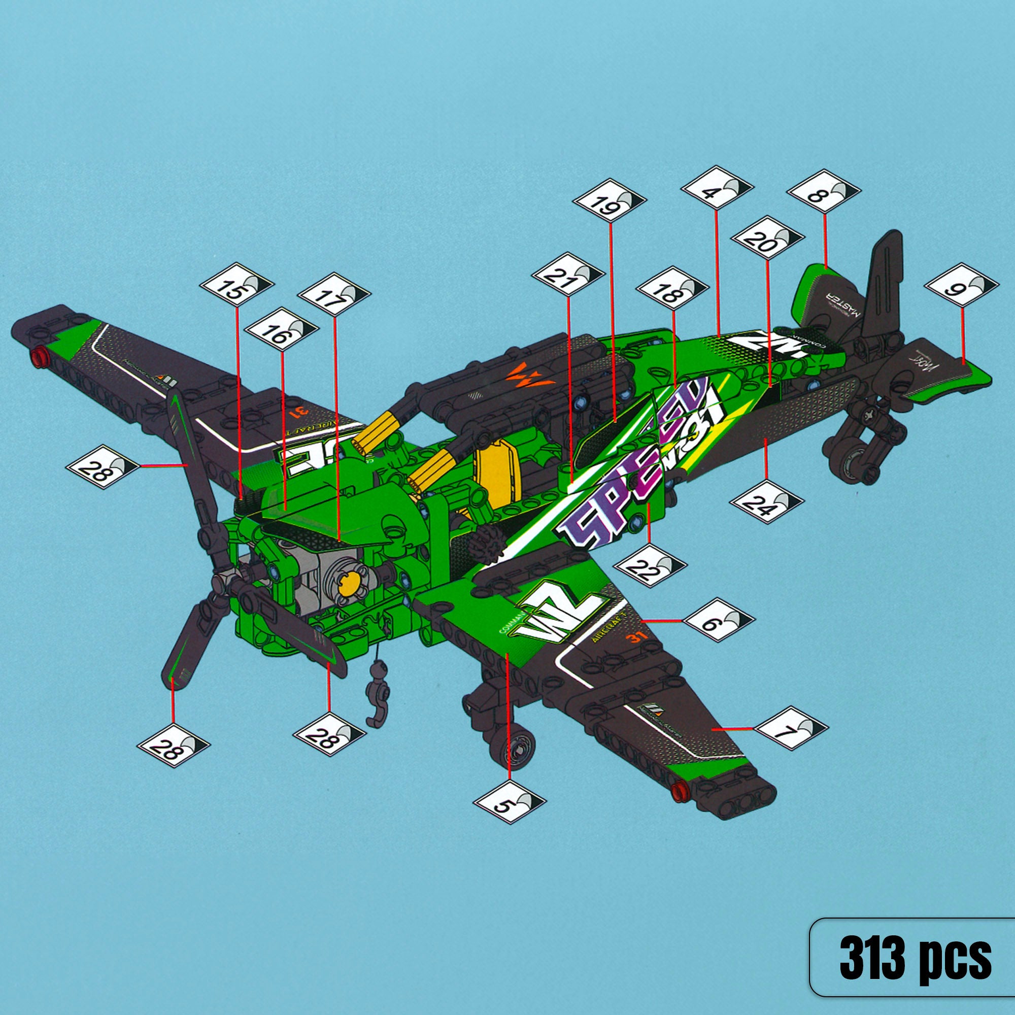 BYM Avión rescate de juguete desmontable 313 piezas