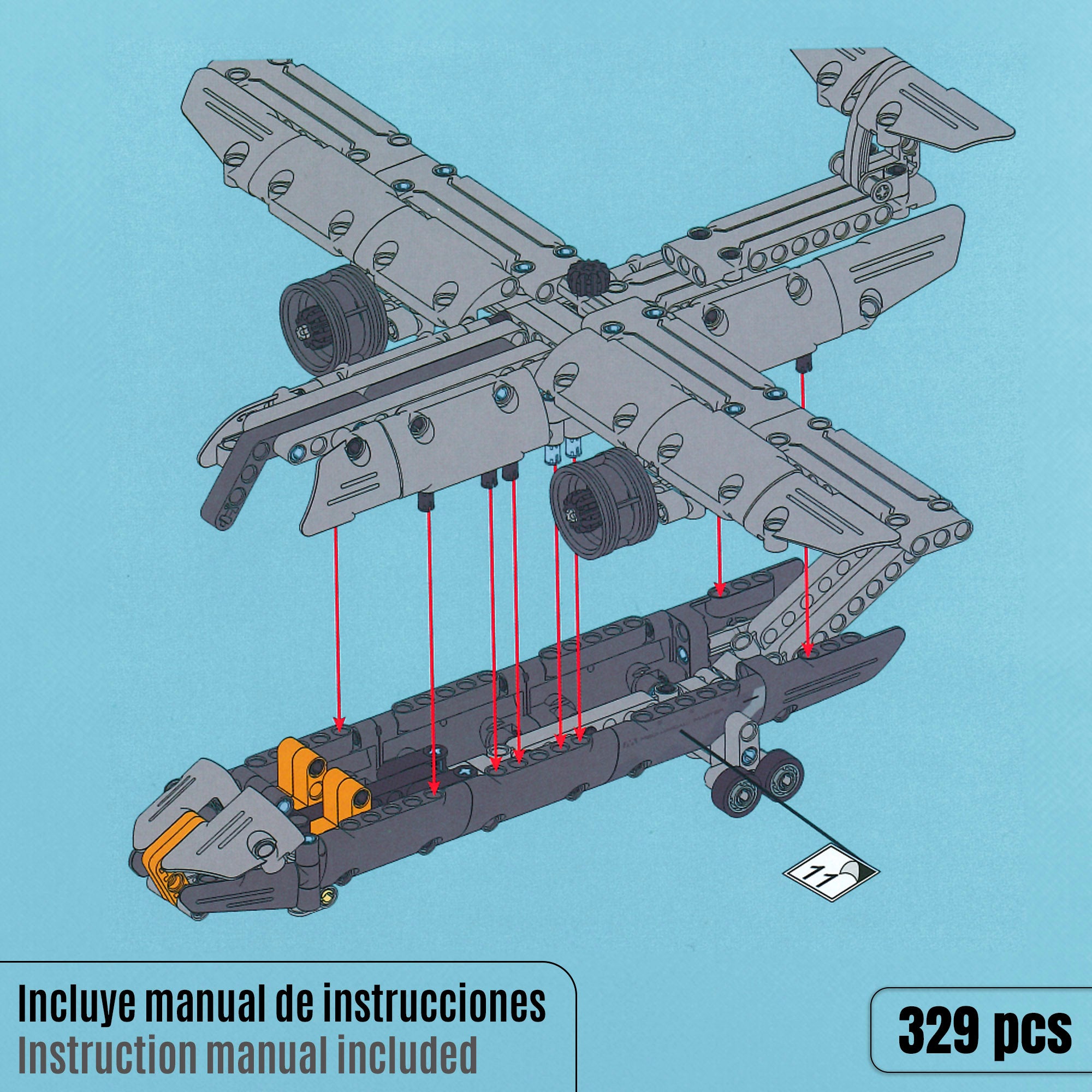 BYM Avión militar de juguete desmontable 329 piezas
