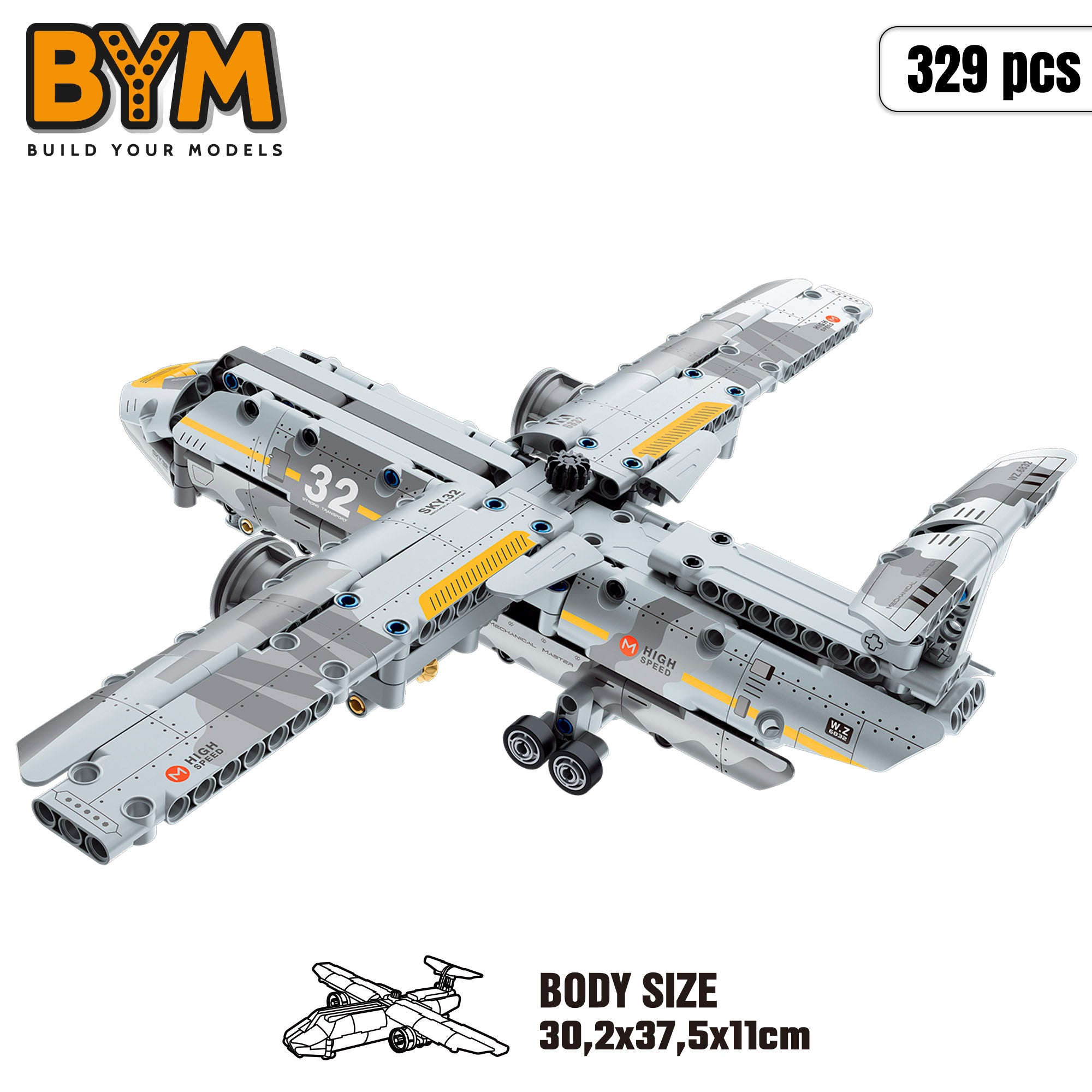 BYM Avión militar de juguete desmontable 329 piezas