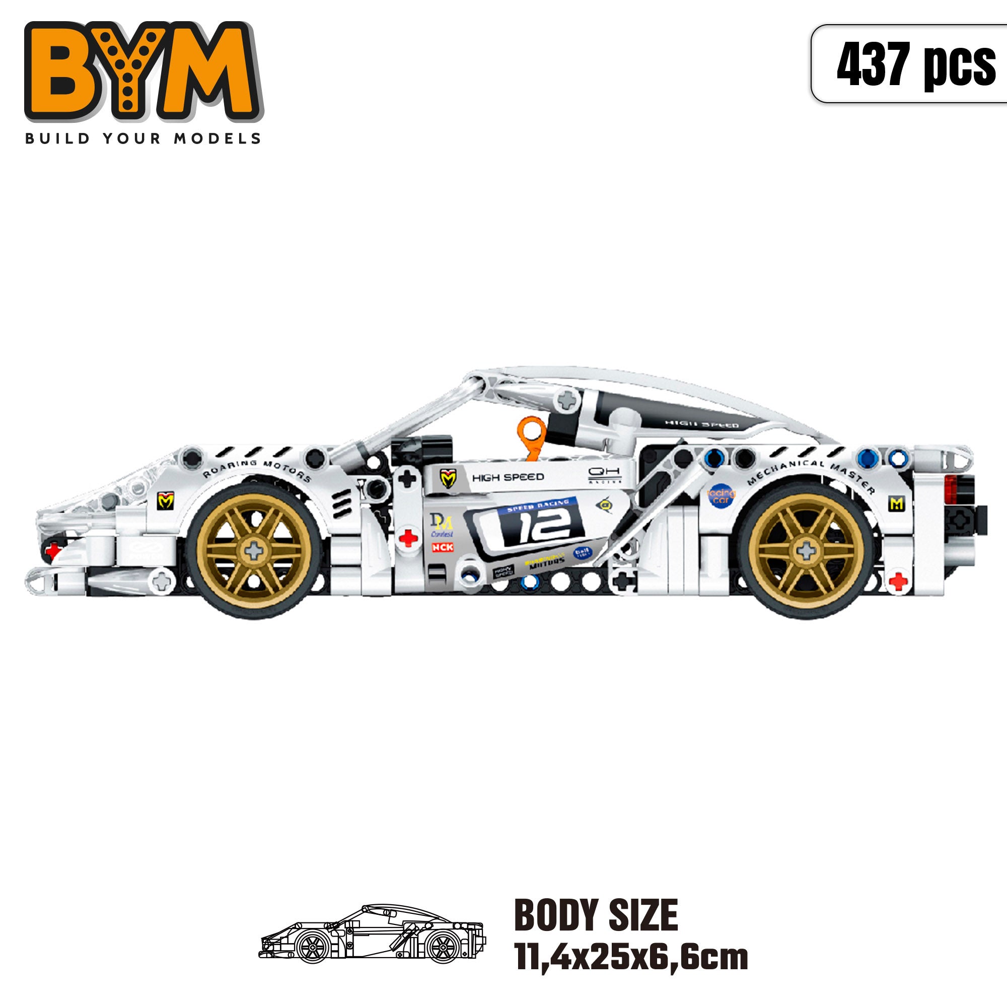 BYM Coche desmontable juguete racing blanco 437 piezas