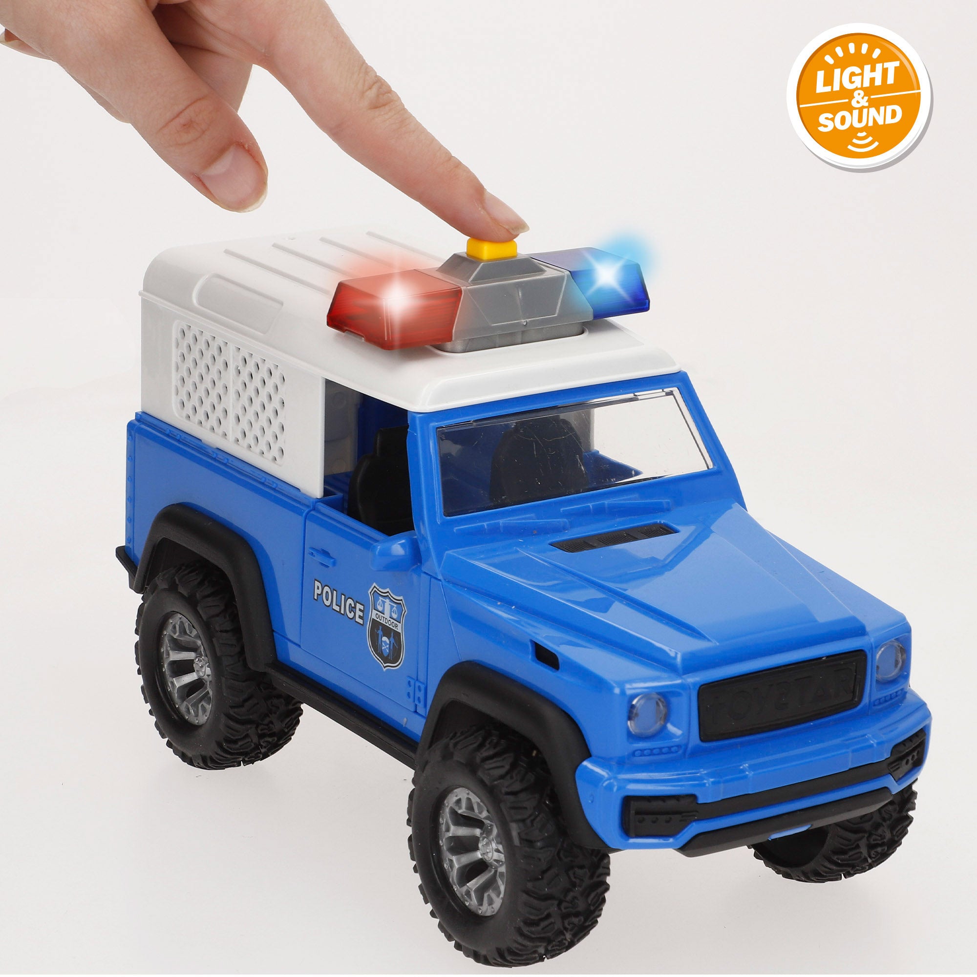Coche todoterreno policía fricción con luz y sonido 1:16 Speed & Go