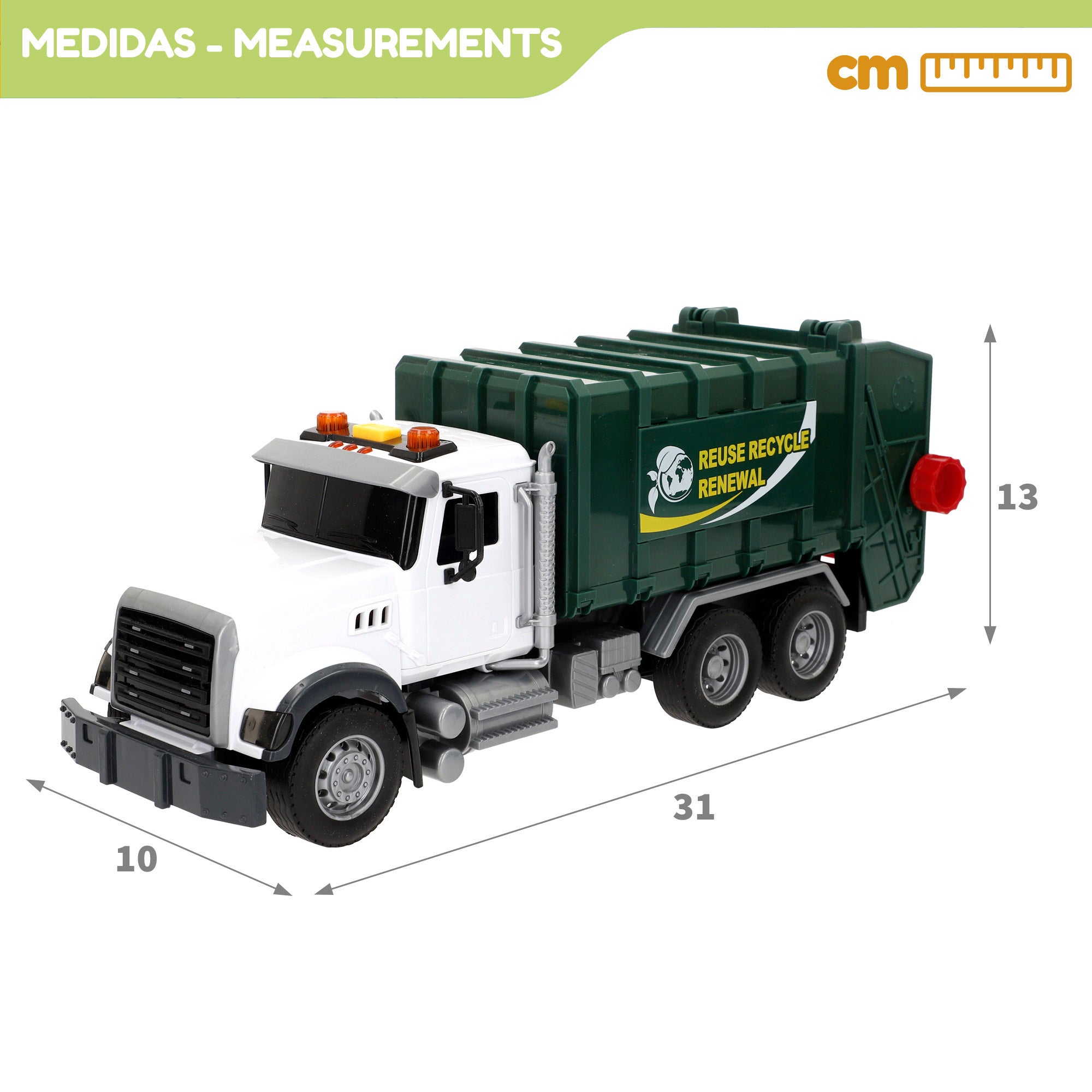 Camión reciclaje fricción con luz y sonido 1:14 Speed & Go