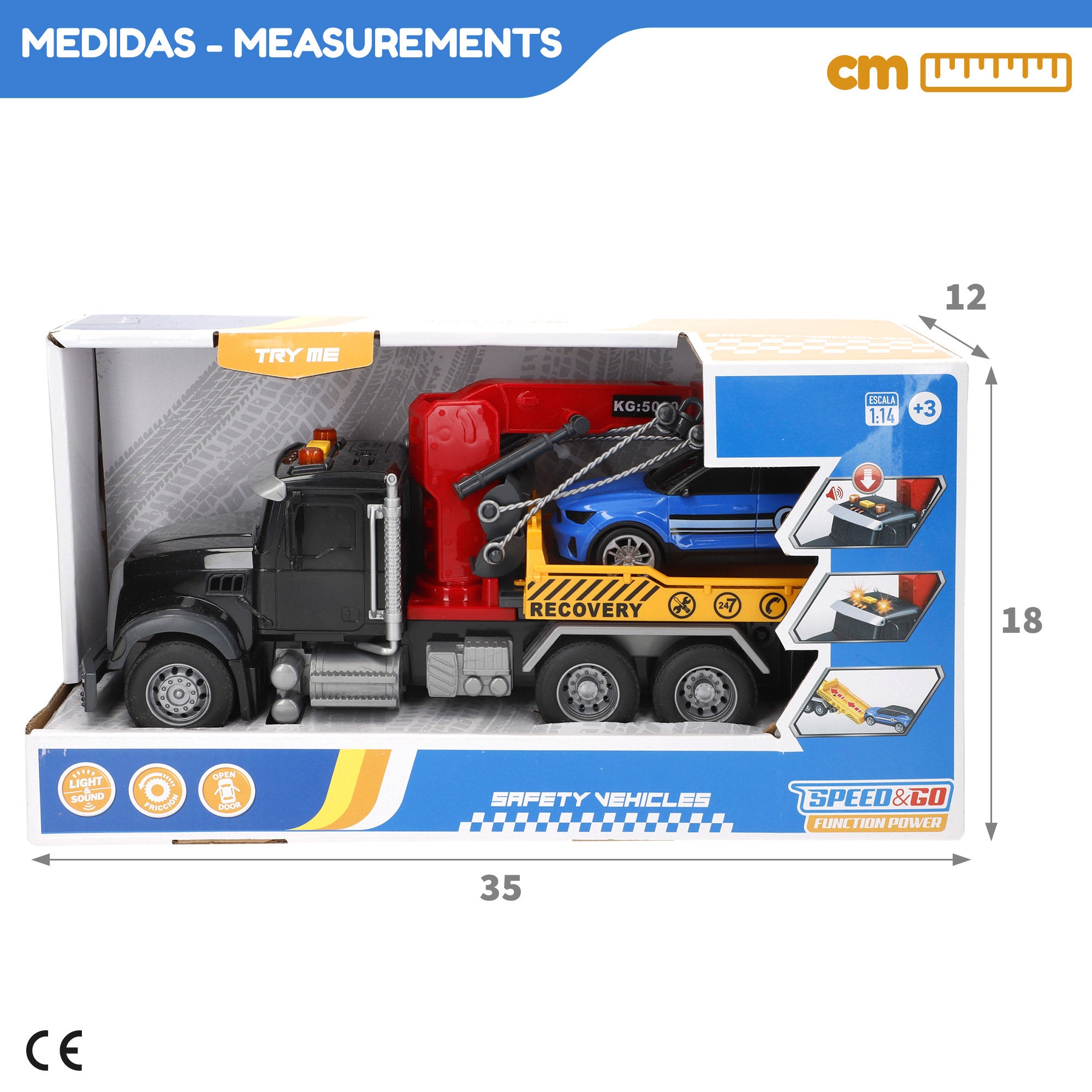 Camión grúa fricción con luz y sonido 1:14 Speed & Go