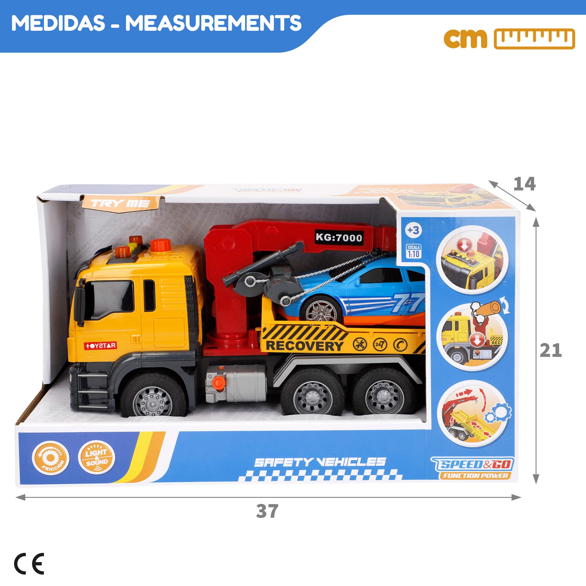 Camión grúa fricción con luz y sonido 1:10 Speed & Go