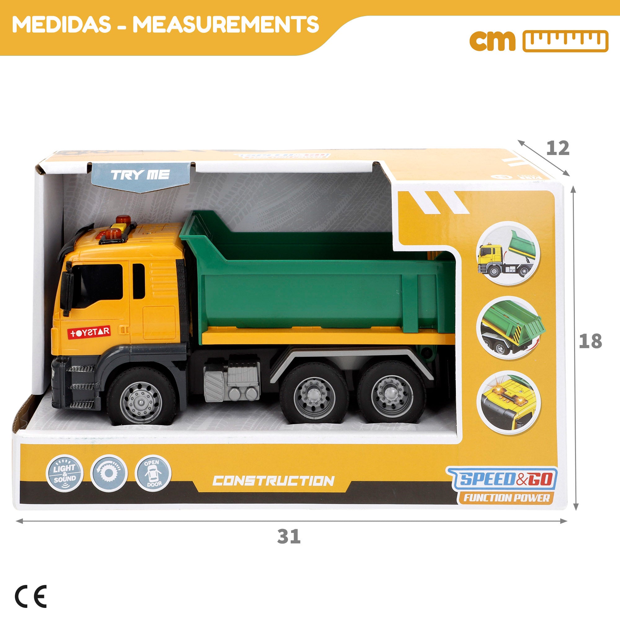 Camión volquete juguete fricción con luz y sonido 1:14 Speed & Go