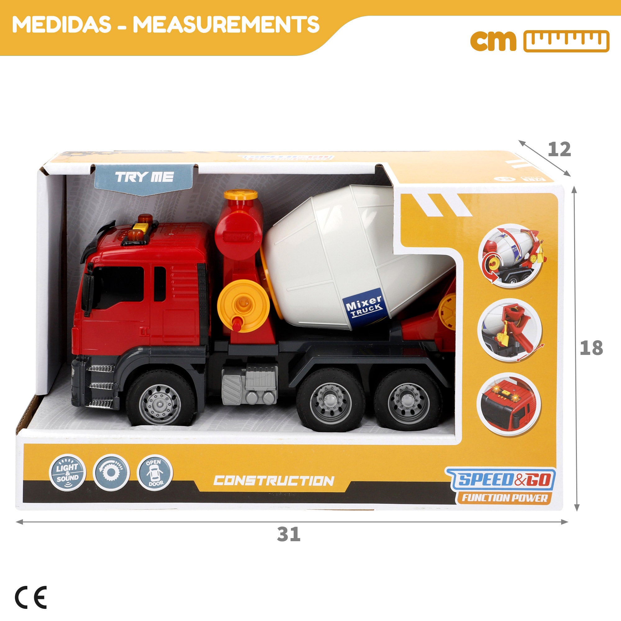 Camión hormigonera juguete fricción con luz y sonido 1:14 Speed & Go