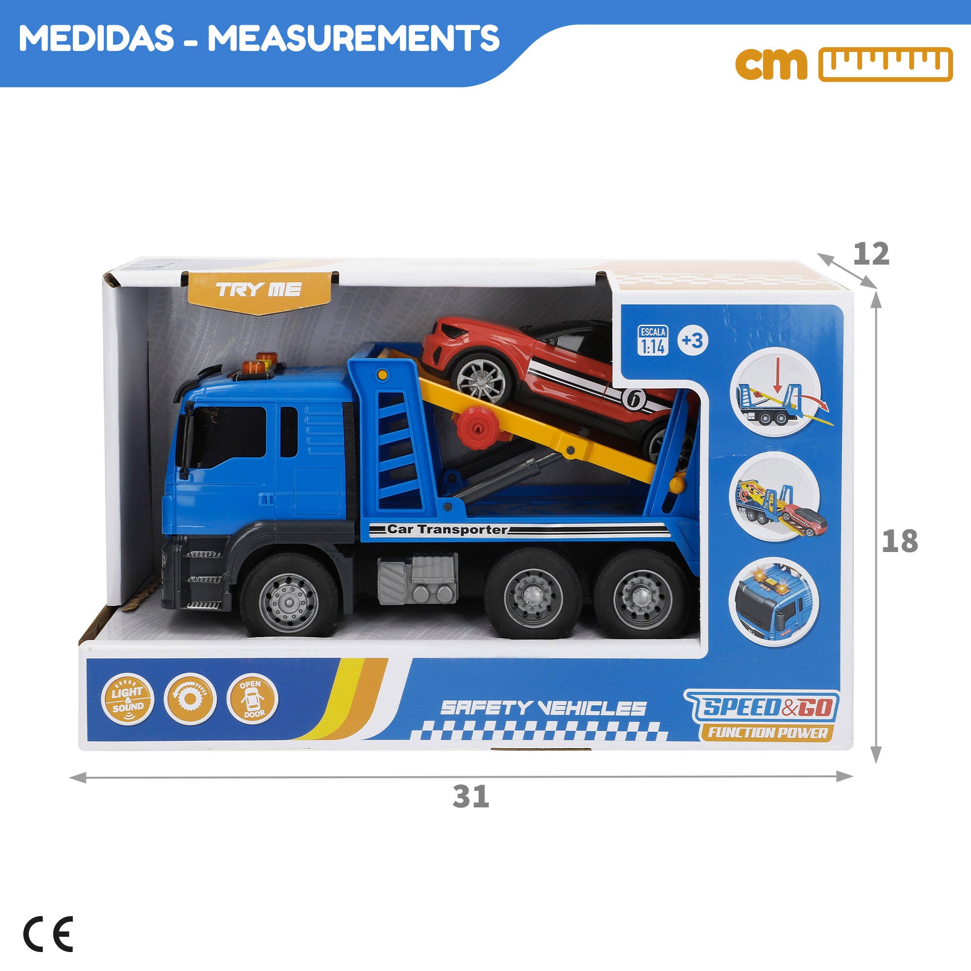 Camión portavehículos fricción con luz y sonido 1:14 Speed & Go