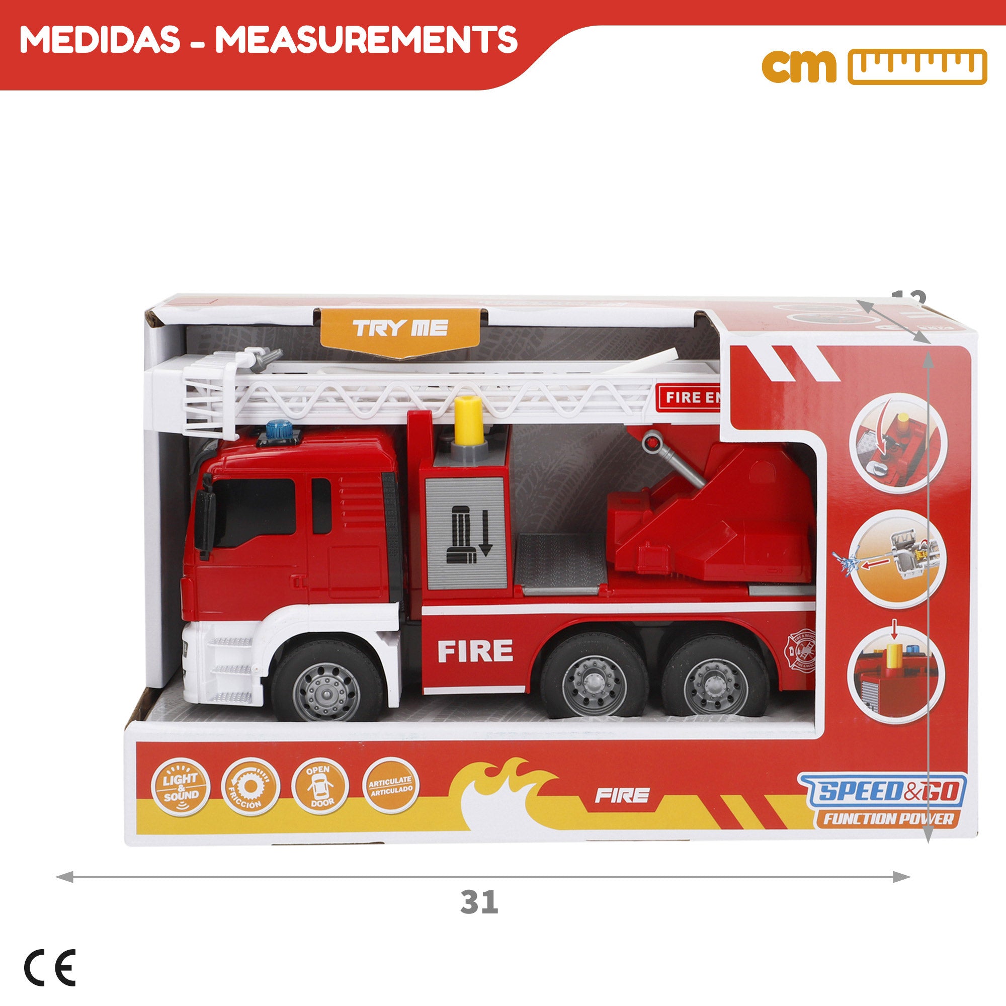 Camión bomberos juguete fricción con luz y sonido 1:14 Speed & Go