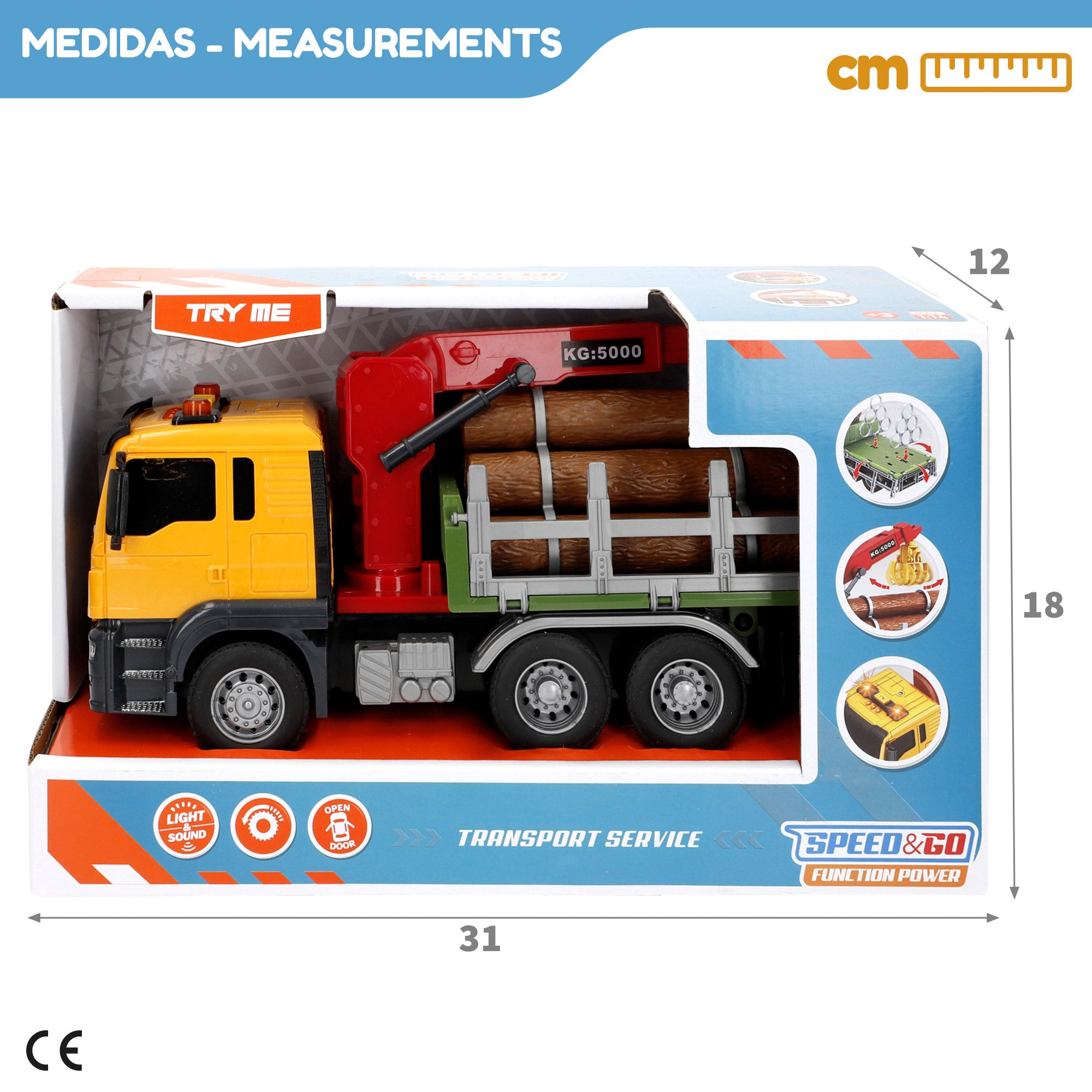 Camión grúa maderero juguete fricción con luz y sonido 1:14 Speed & Go