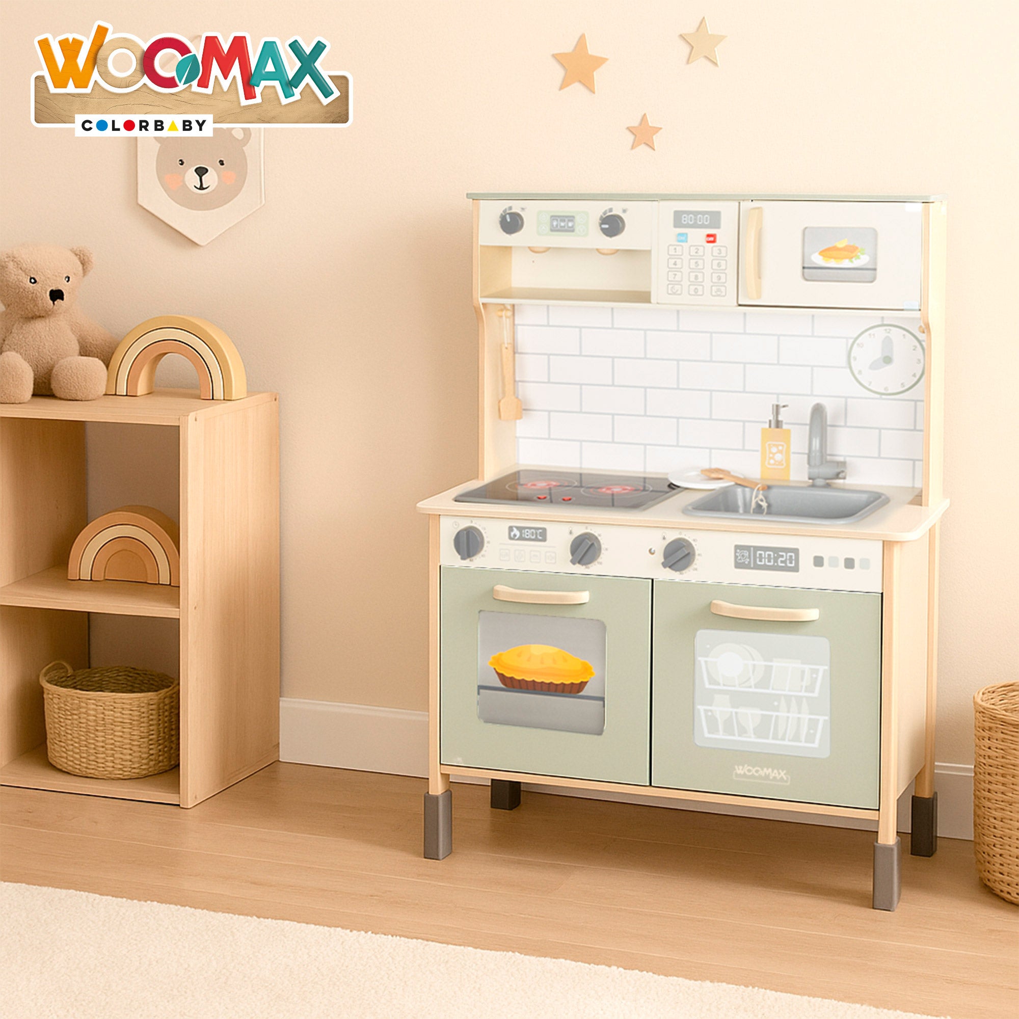 WOOMAX Cocina de madera eléctrica con luz, sonido y accesorios 30x68x102 cm