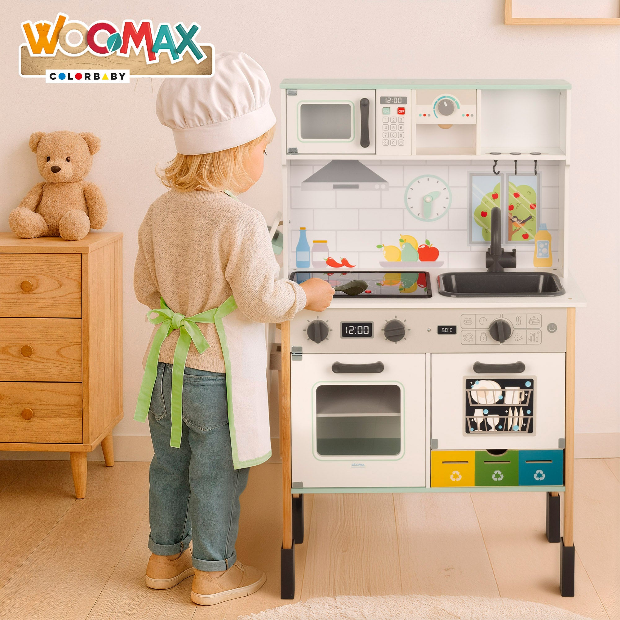 WOOMAX Cocina de madera eléctrica con accesorios