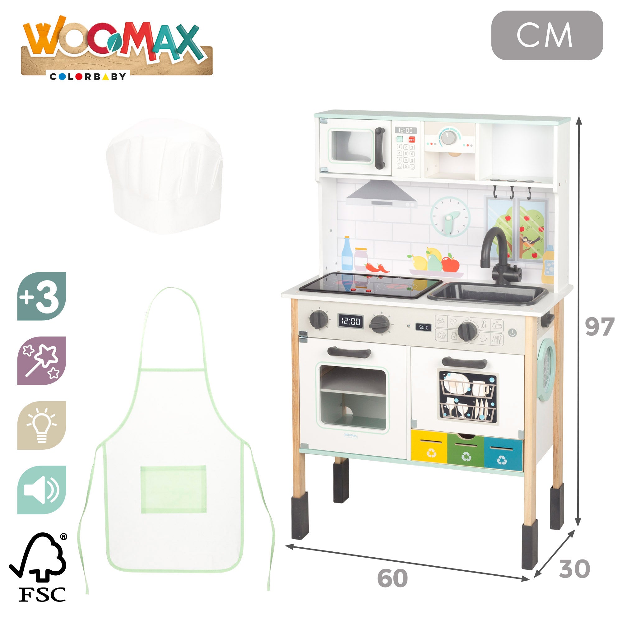 WOOMAX Cocina de madera eléctrica con accesorios