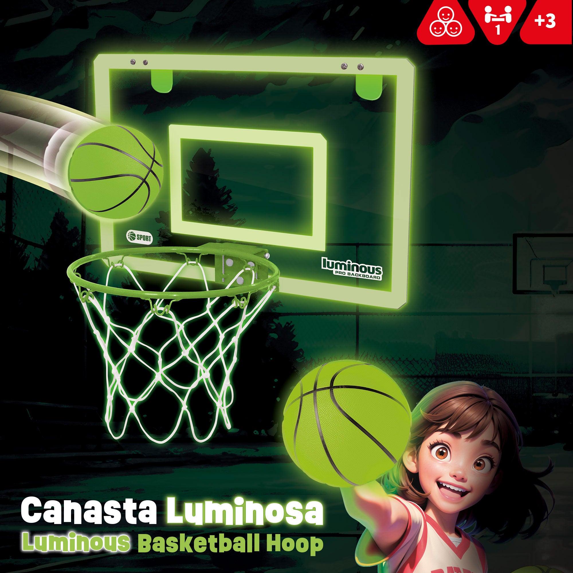 Canasta de baloncesto junior fluorescente CB Sports