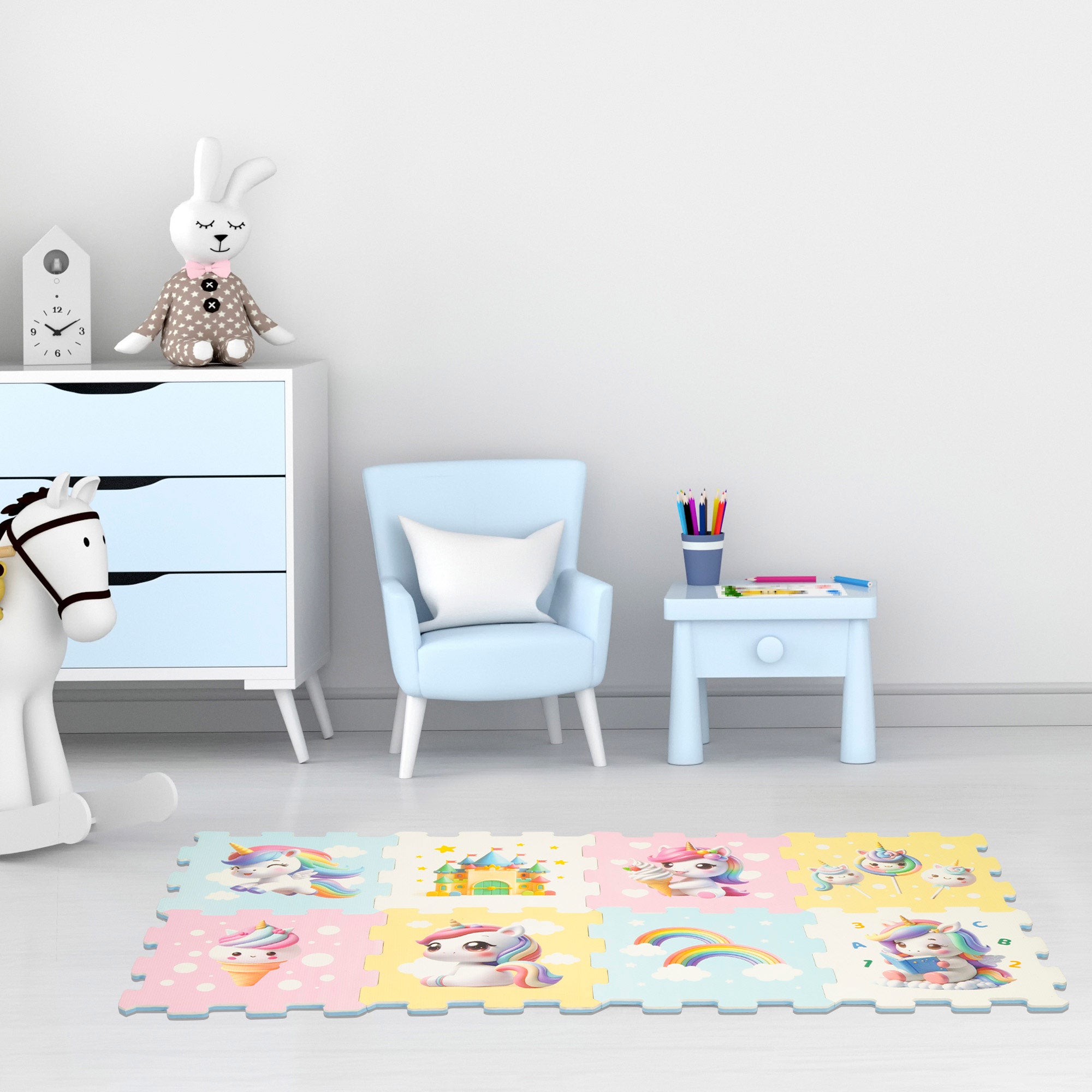 Alfombra puzle bebés unicornio 8 piezas goma EVA C'Baby