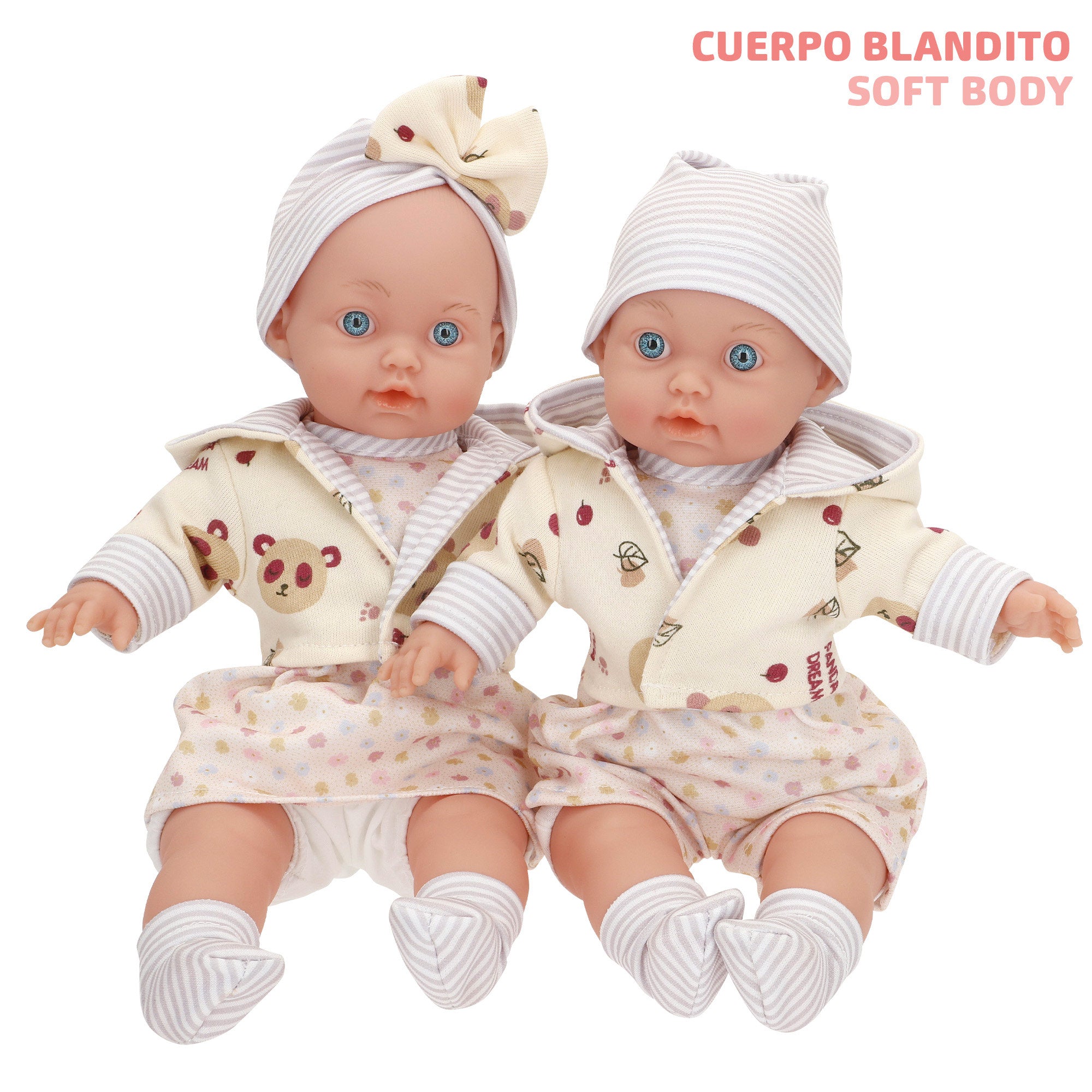 Set 2 Muñecas bebé 33 cm con ropa y cuerpo blandito Colorbaby's