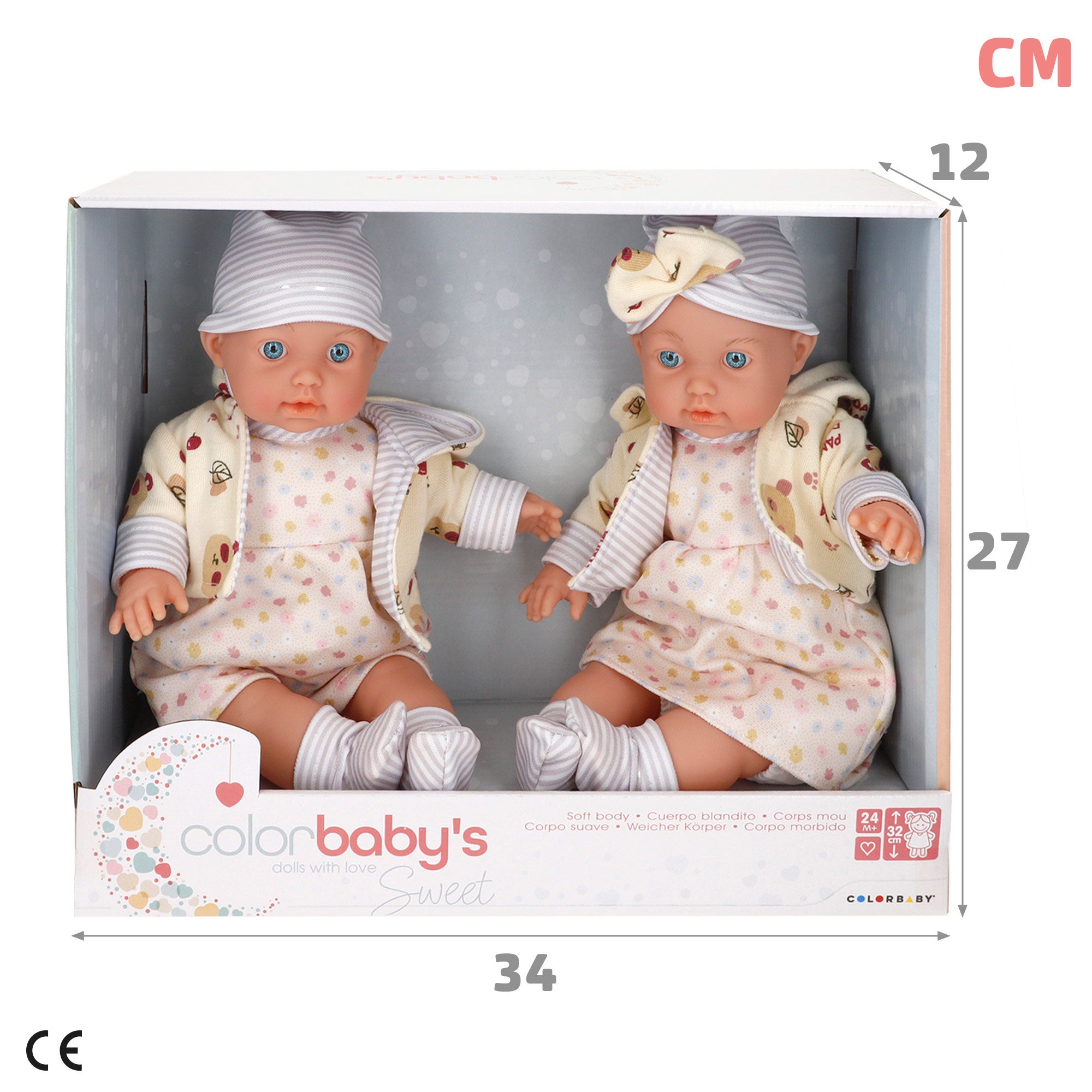 Set 2 Muñecas bebé 33 cm con ropa y cuerpo blandito Colorbaby's
