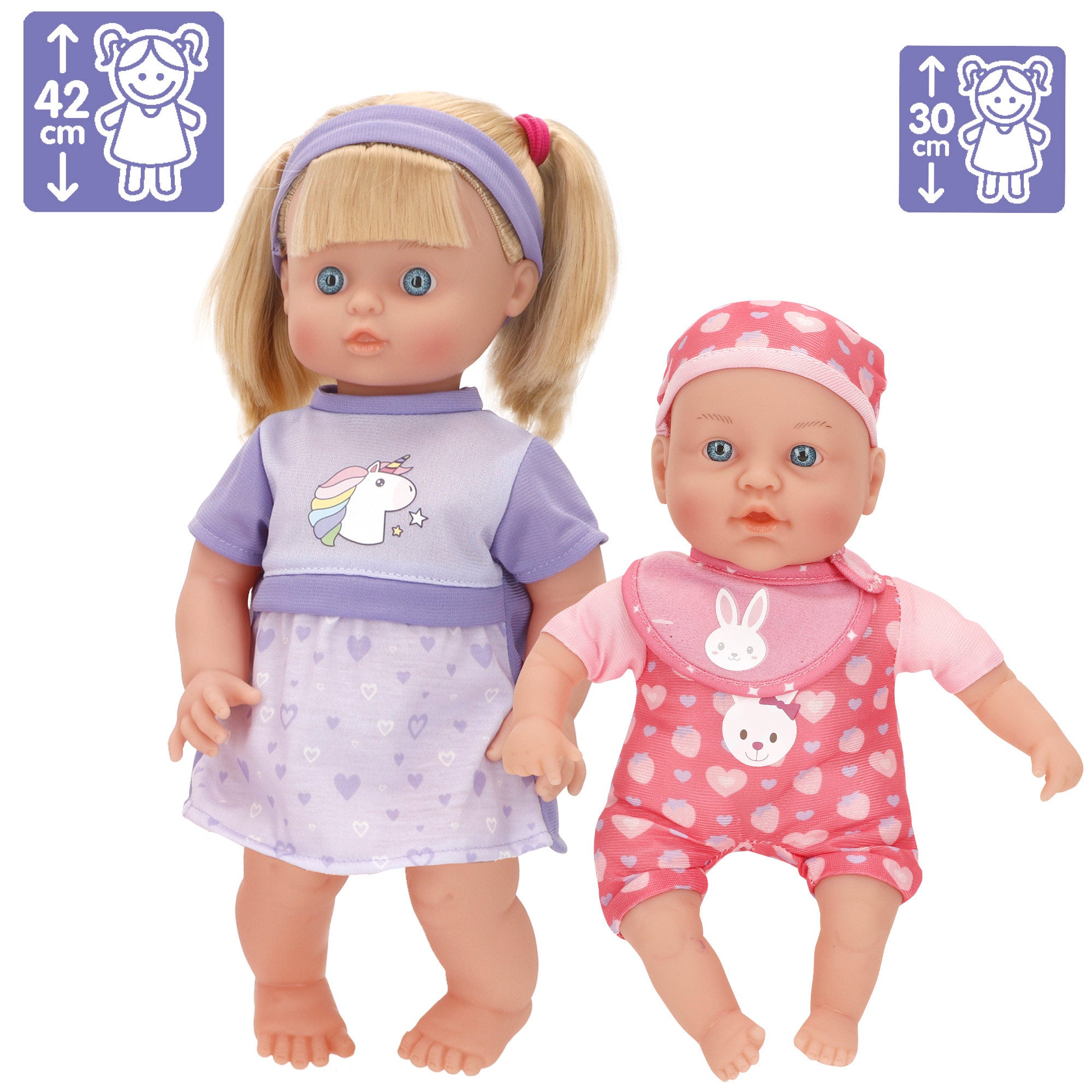 Set Muñeca niña 41 cm y bebé 32 cm con accesorios Colorbaby's