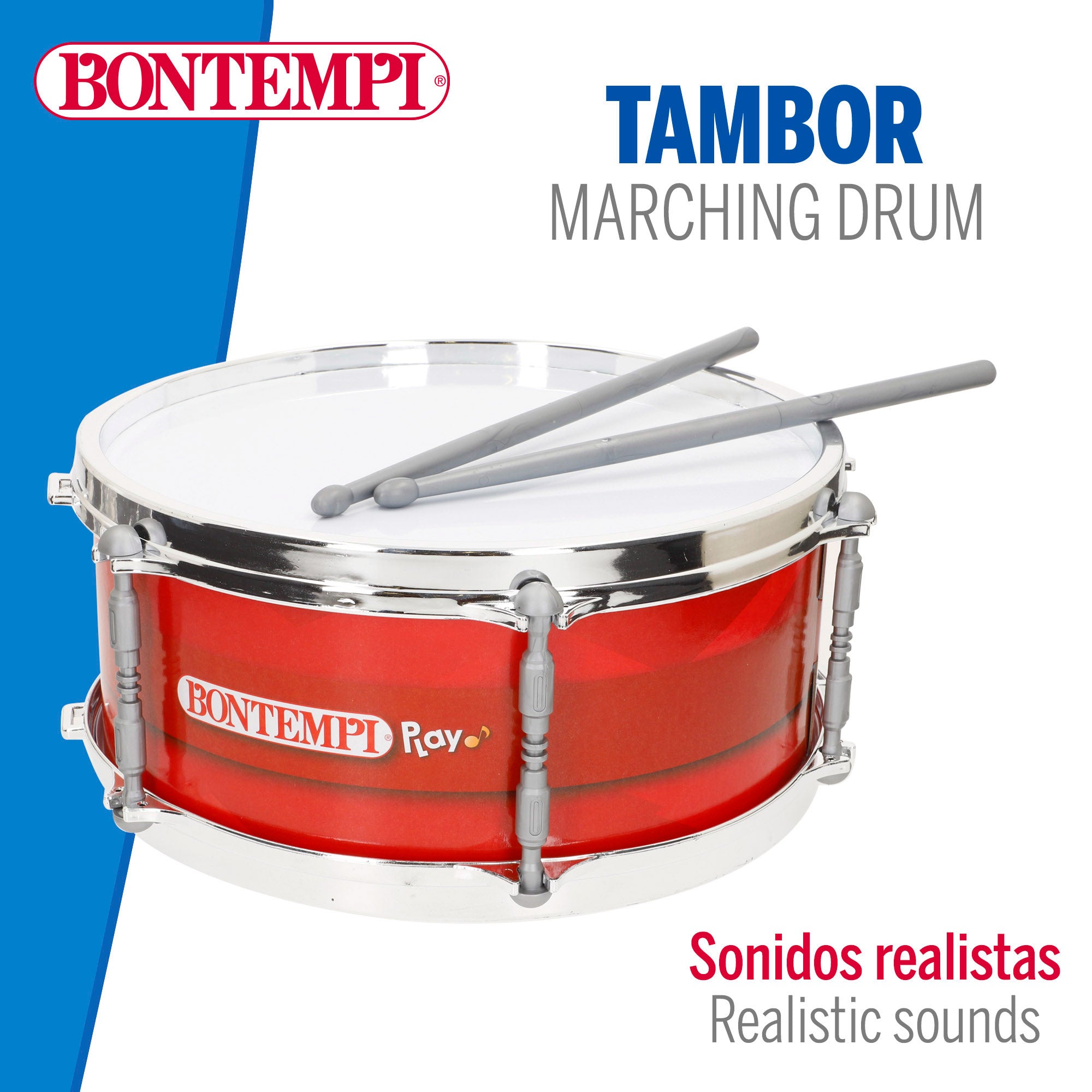 Tambor infantil 31 cm con bandolera y baqueta Bontempi