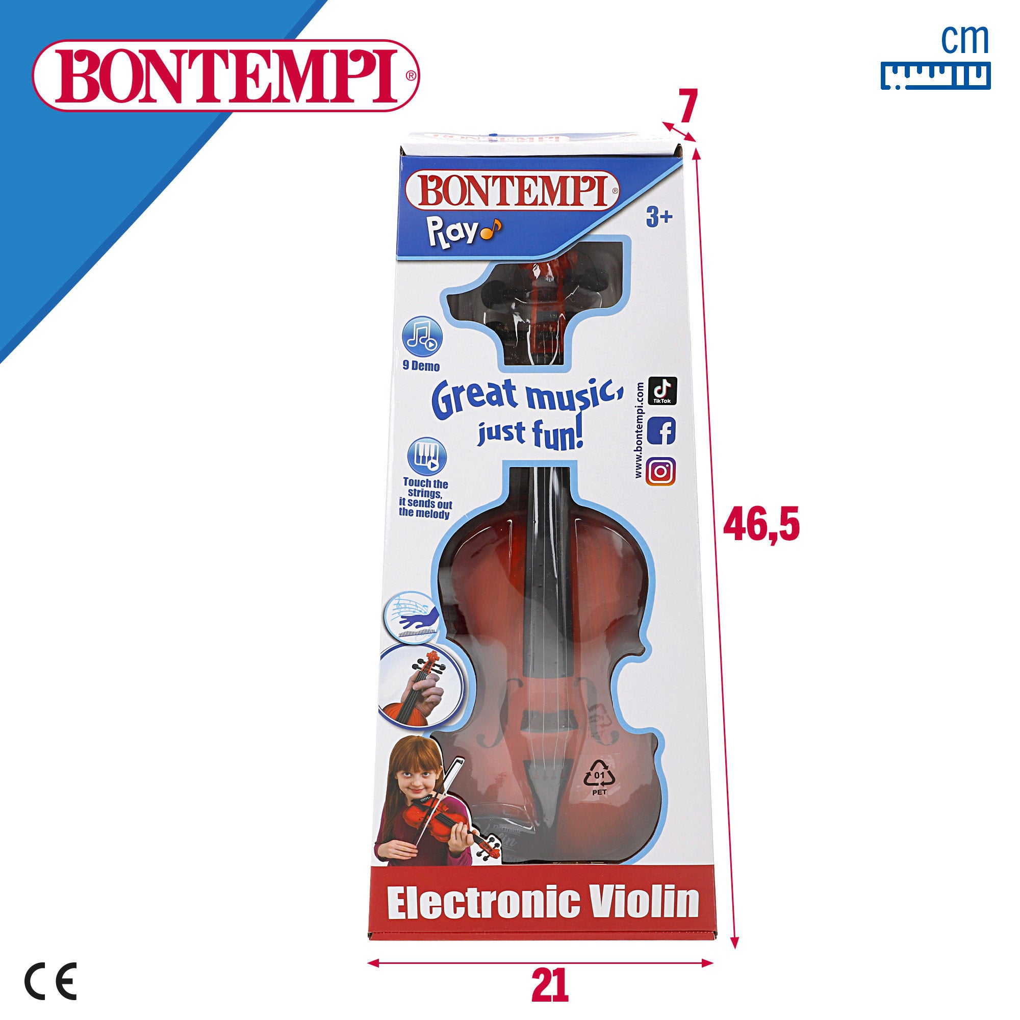 Violín electrónico infantil de juguete con arco y sonidos Bontempi