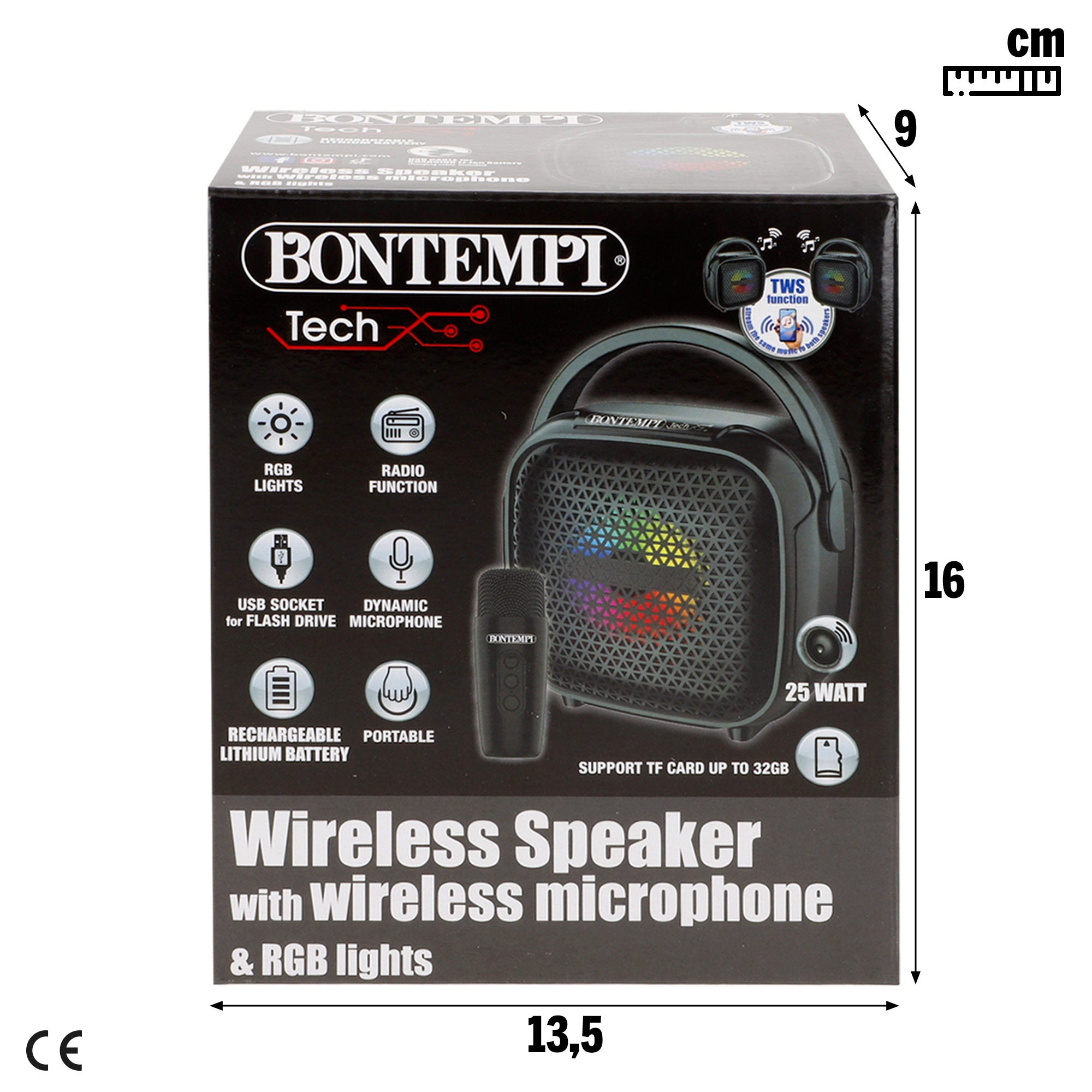 Altavoz mini inalámbrico con micrófono y luces RGB Bontempi