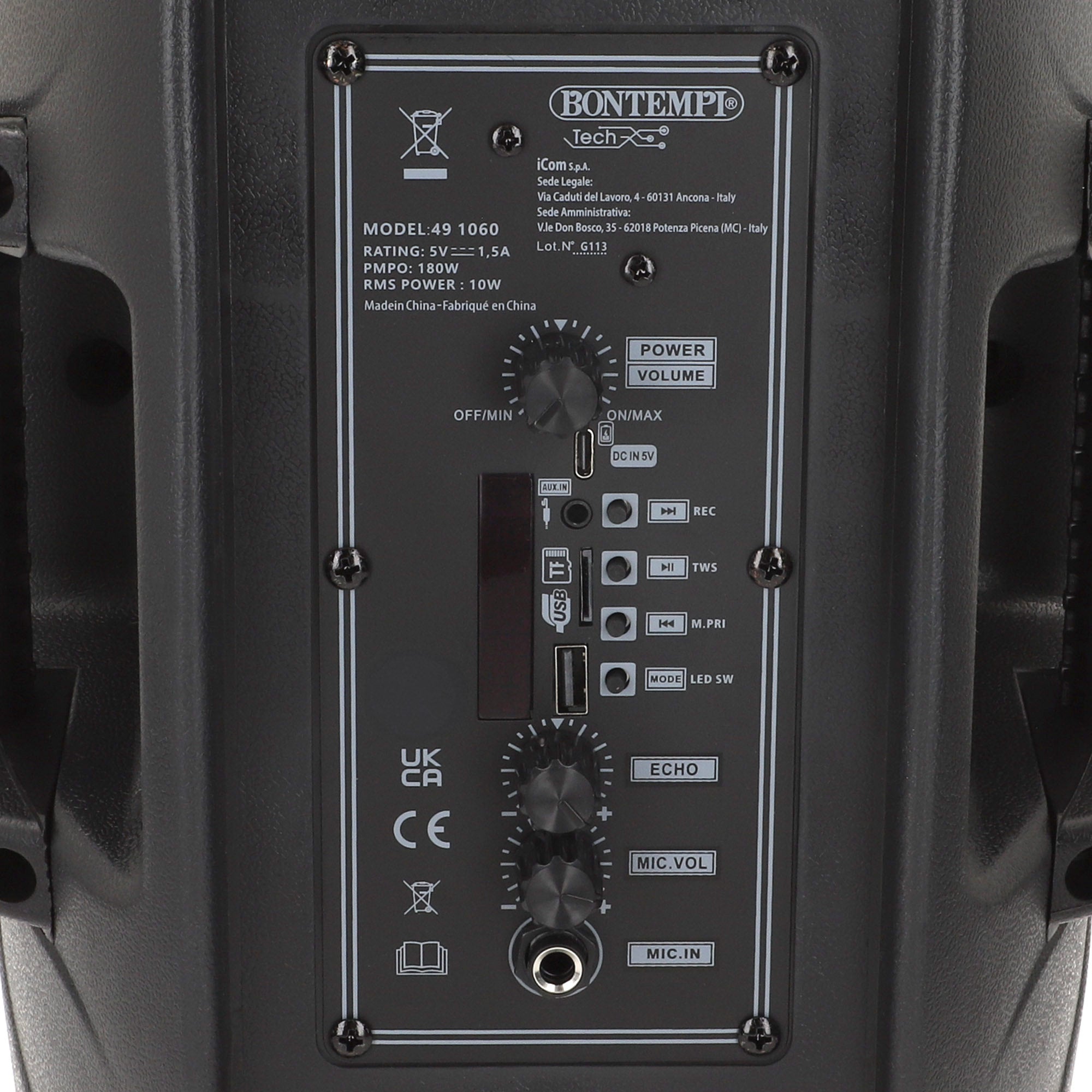 Altavoz inalámbrico 180W con karaoke y 1 micrófono Bontempi