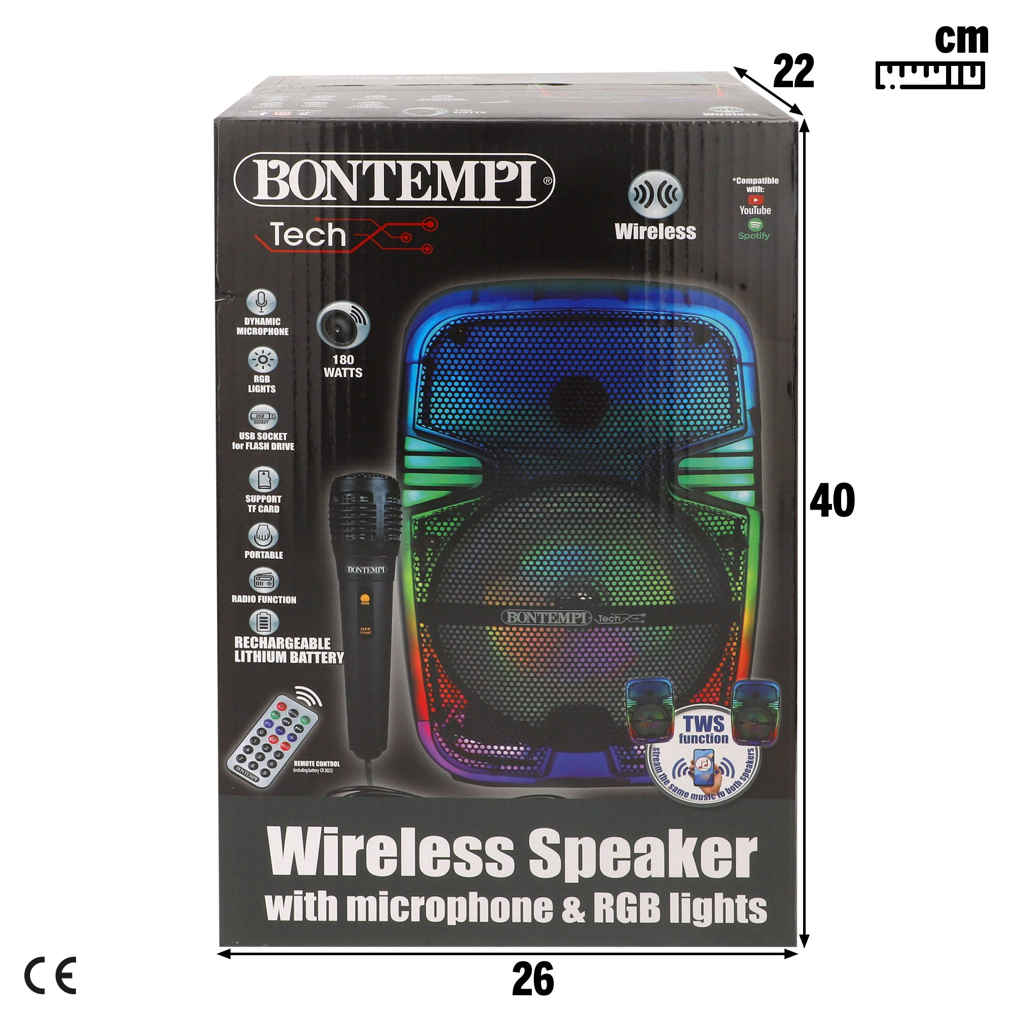 Altavoz inalámbrico 180W con karaoke y 1 micrófono Bontempi