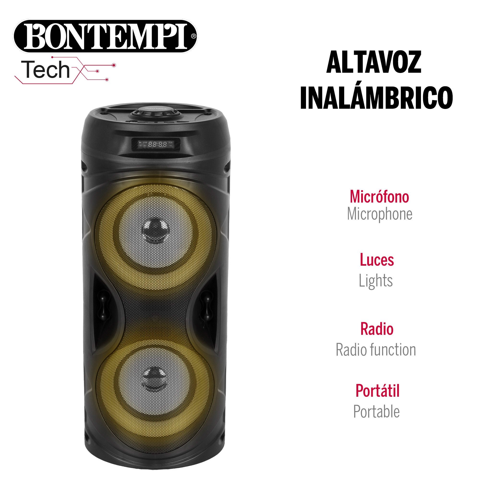 Altavoz inalámbrico 160W con micrófono y luces Bontempi