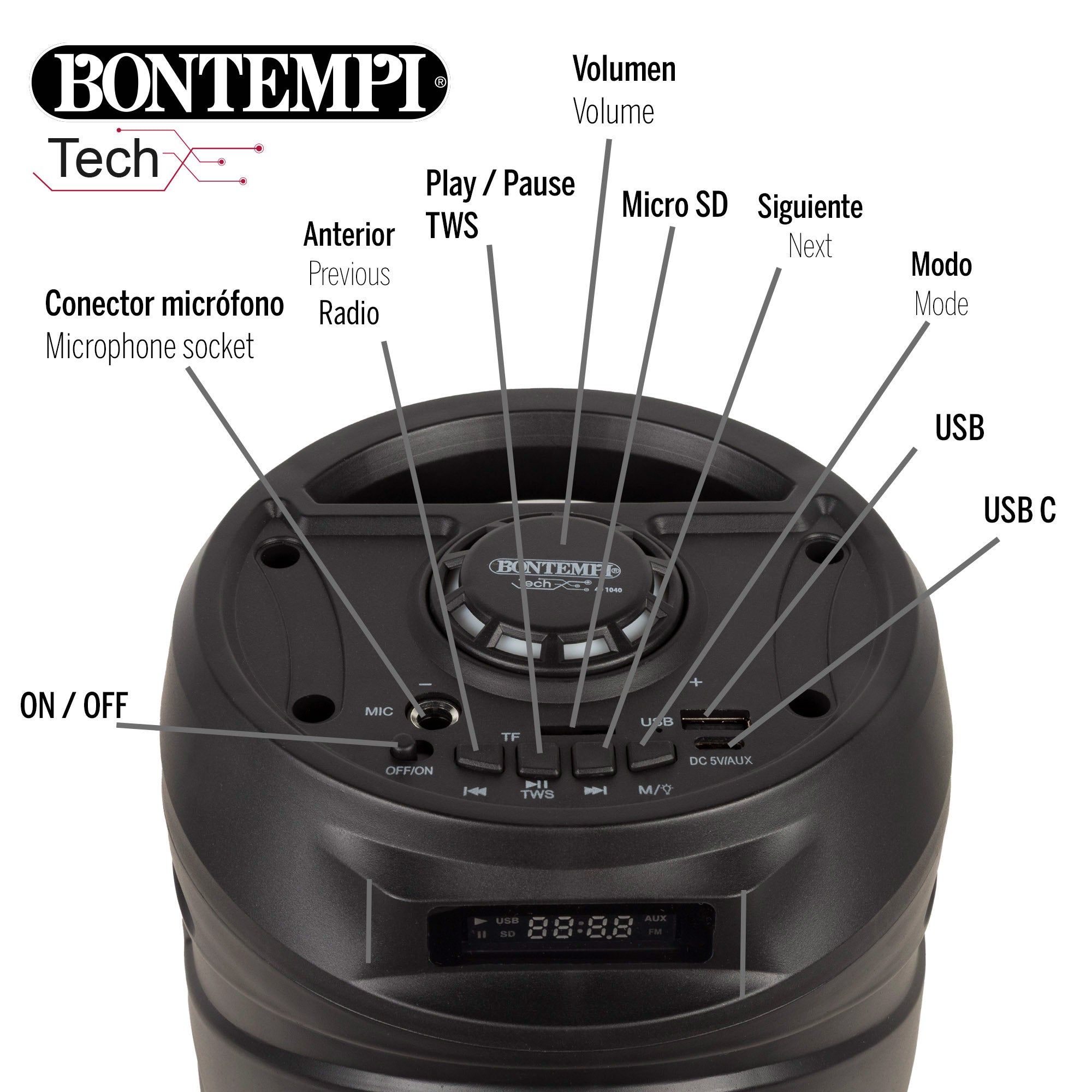 Altavoz inalámbrico 160W con micrófono y luces Bontempi