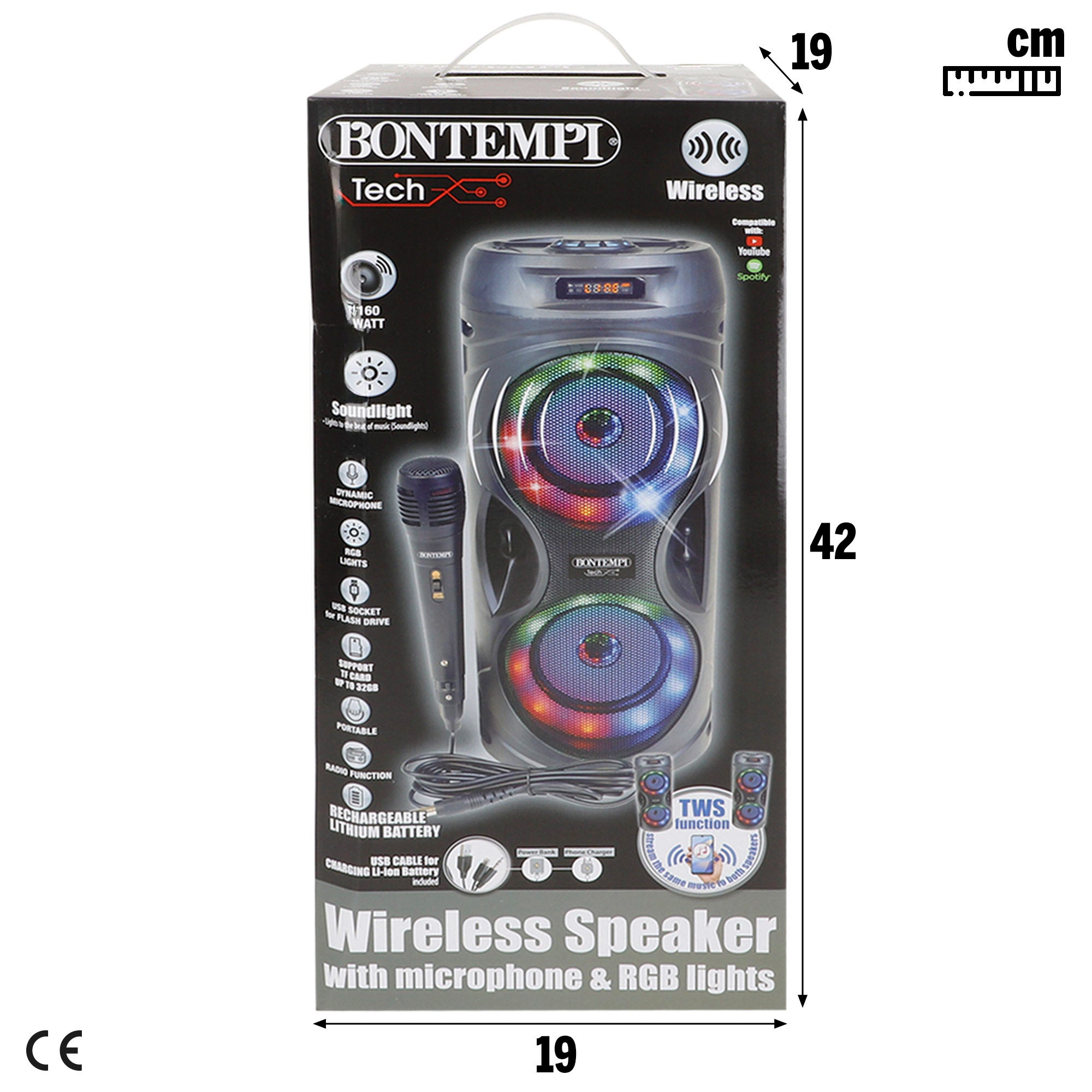 Altavoz inalámbrico 160W con micrófono y luces Bontempi