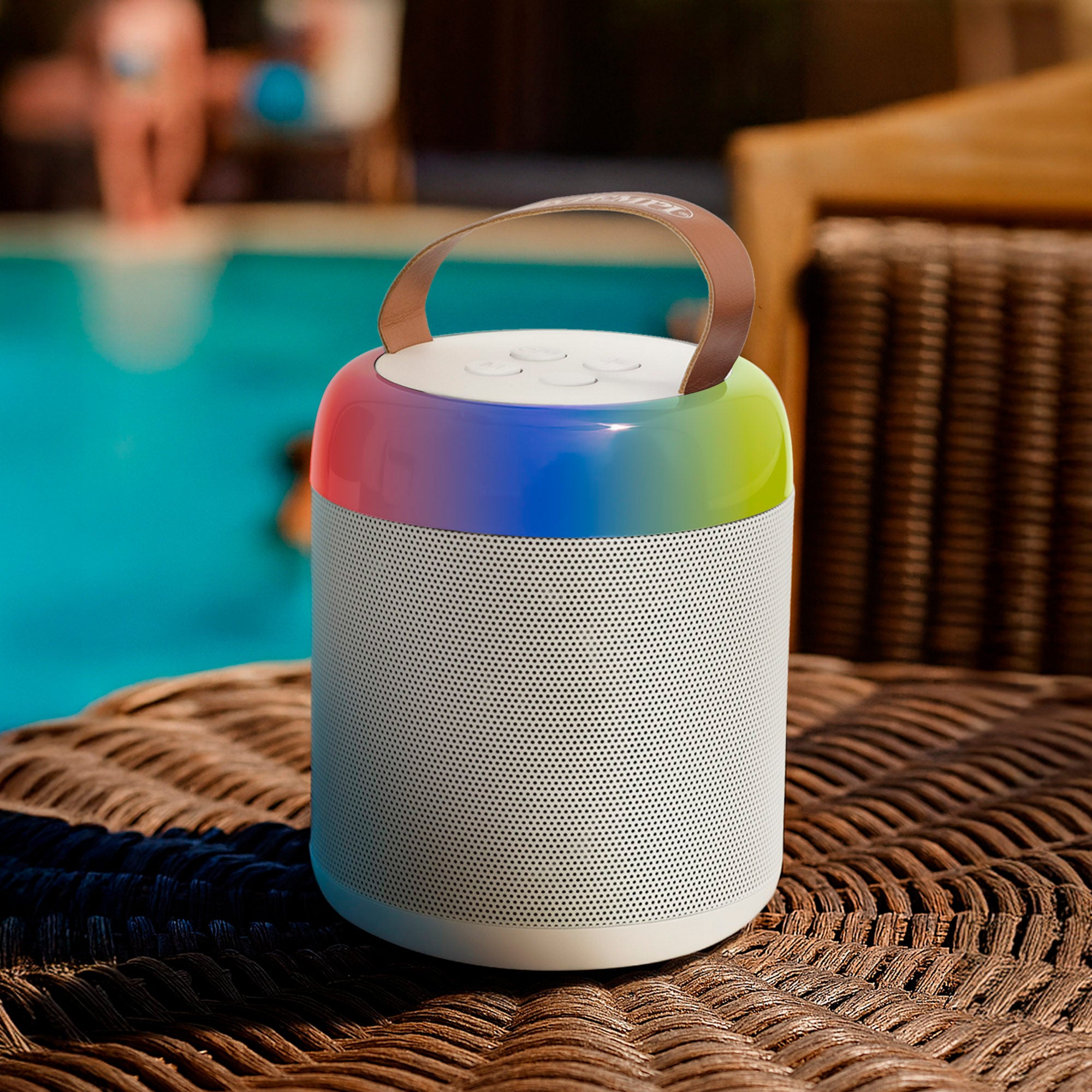 Altavoz mini inalámbrico 80W blanco con micrófono y luces Bontempi